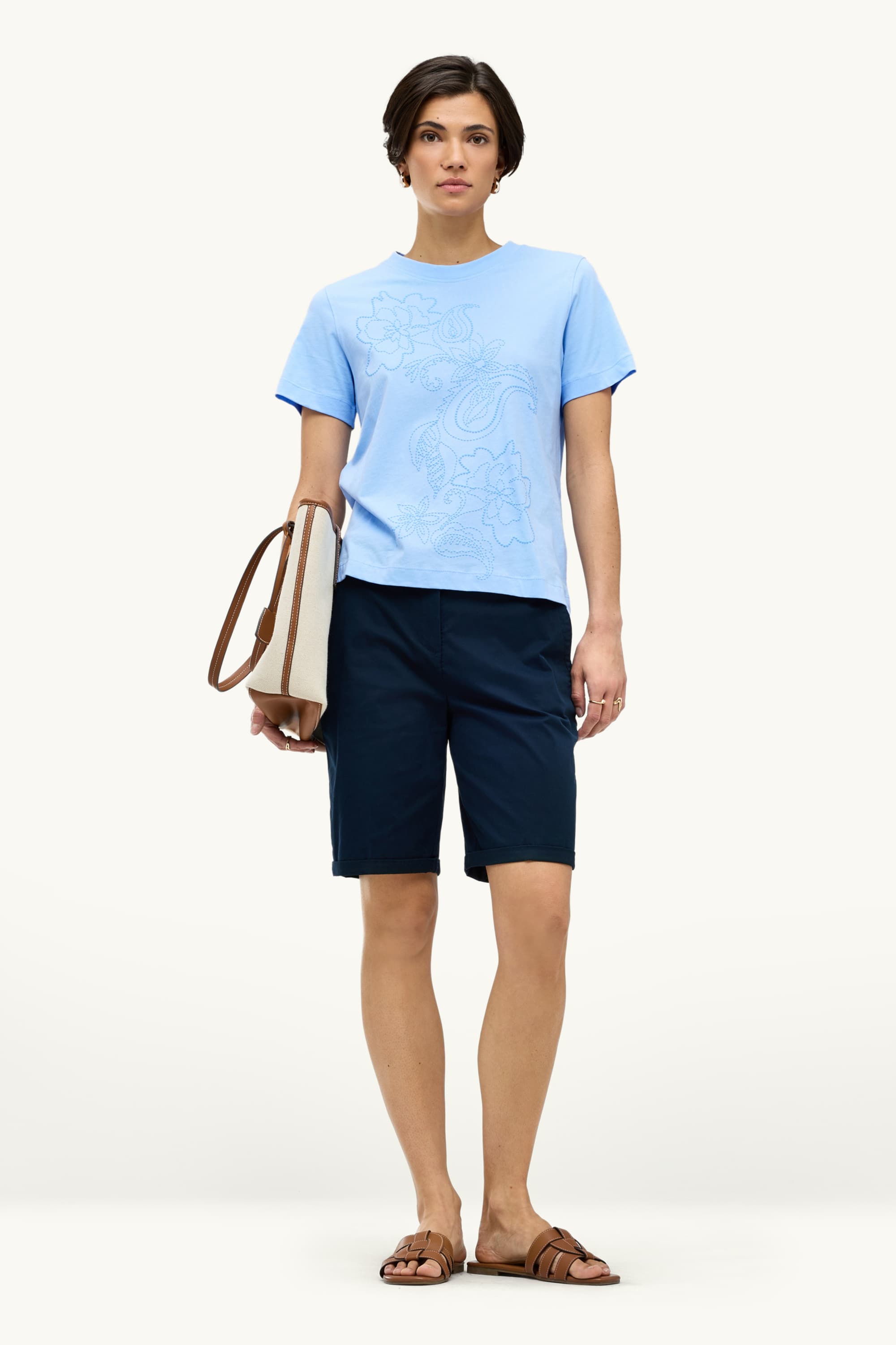 T-shirt - regular fit - embroidered - floral light blue