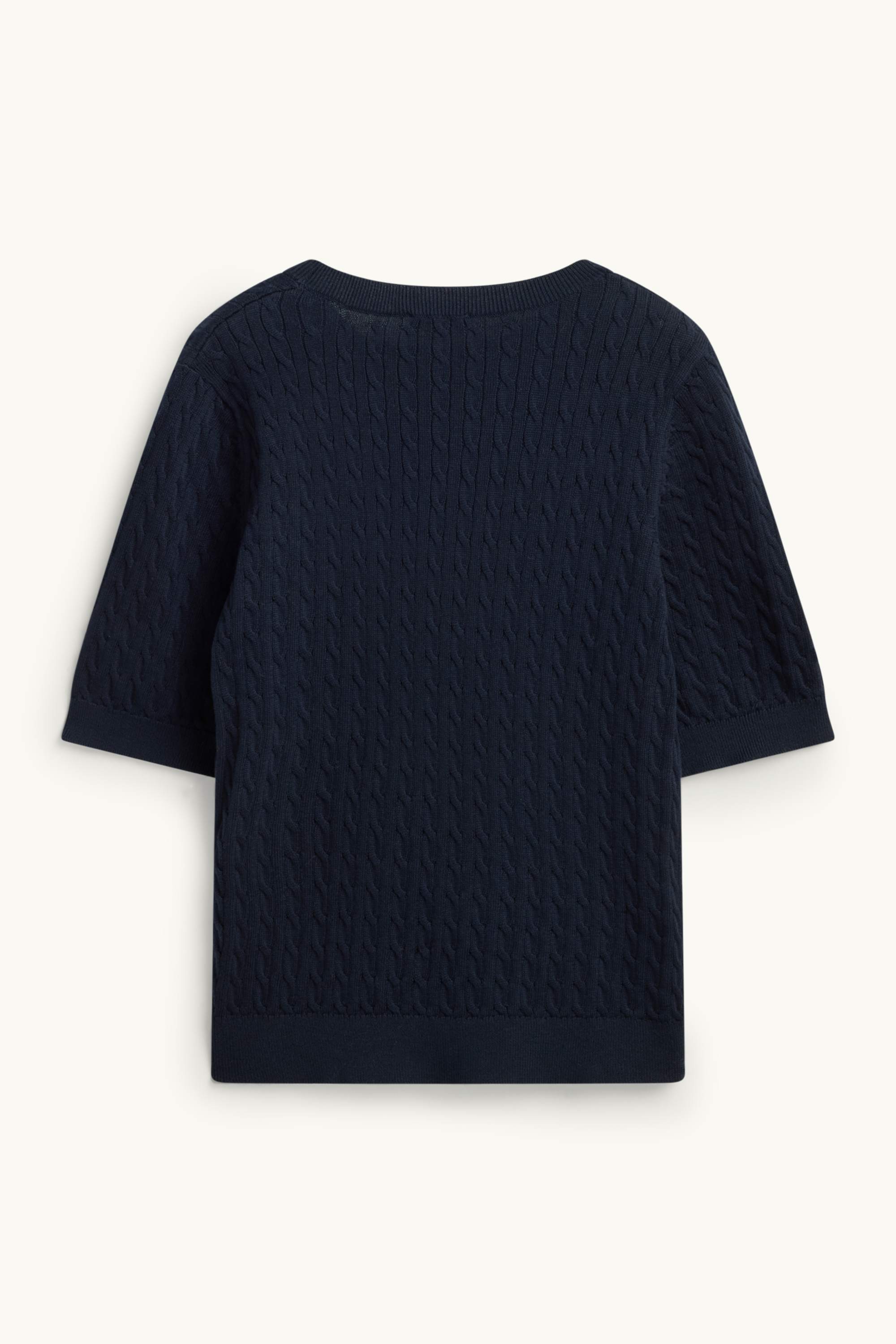 Knitted jumper - short sleeve - cable knit pattern dark blue