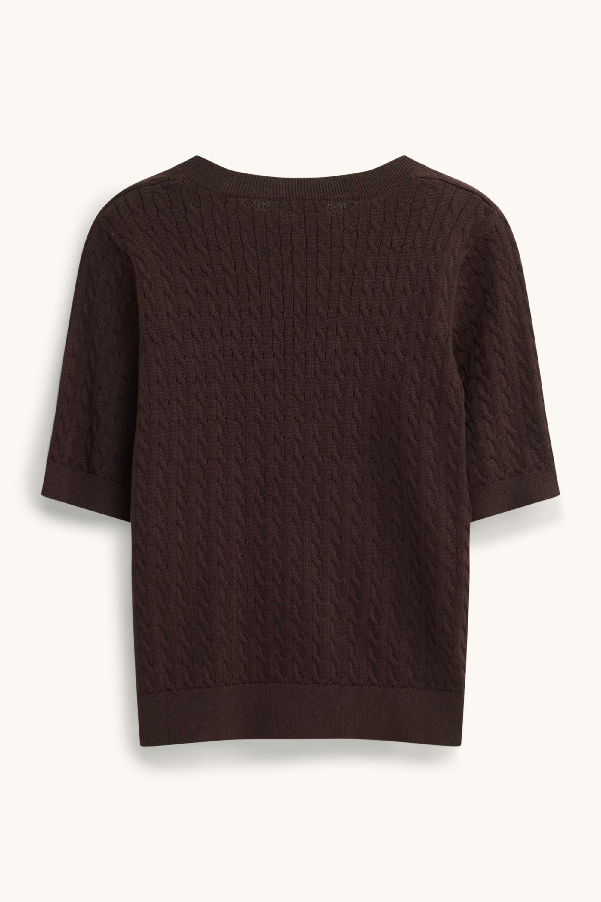 Knitted jumper - short sleeve - cable knit pattern dark brown