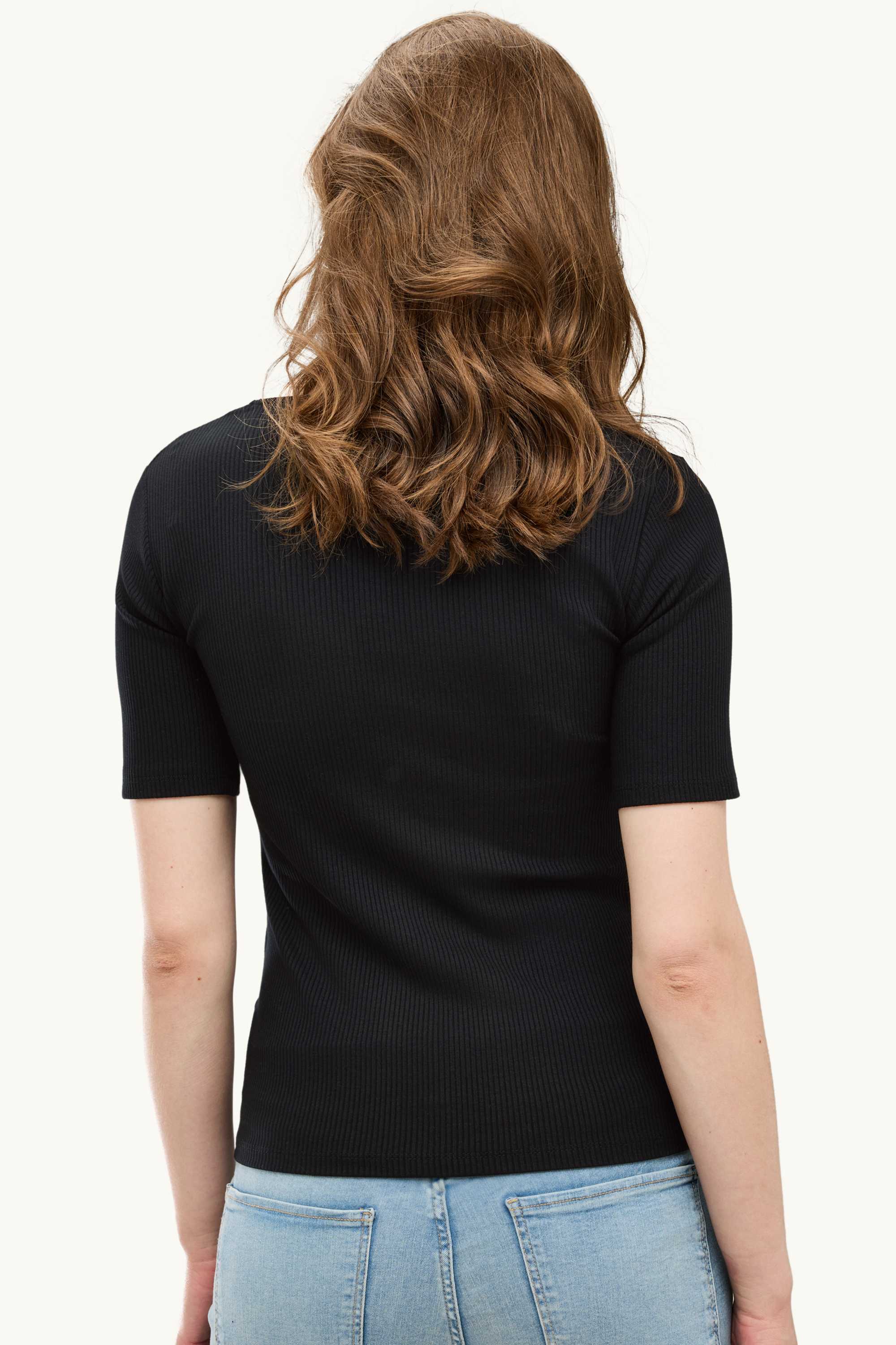 V-neck T-shirt - regular fit - ribbed black
