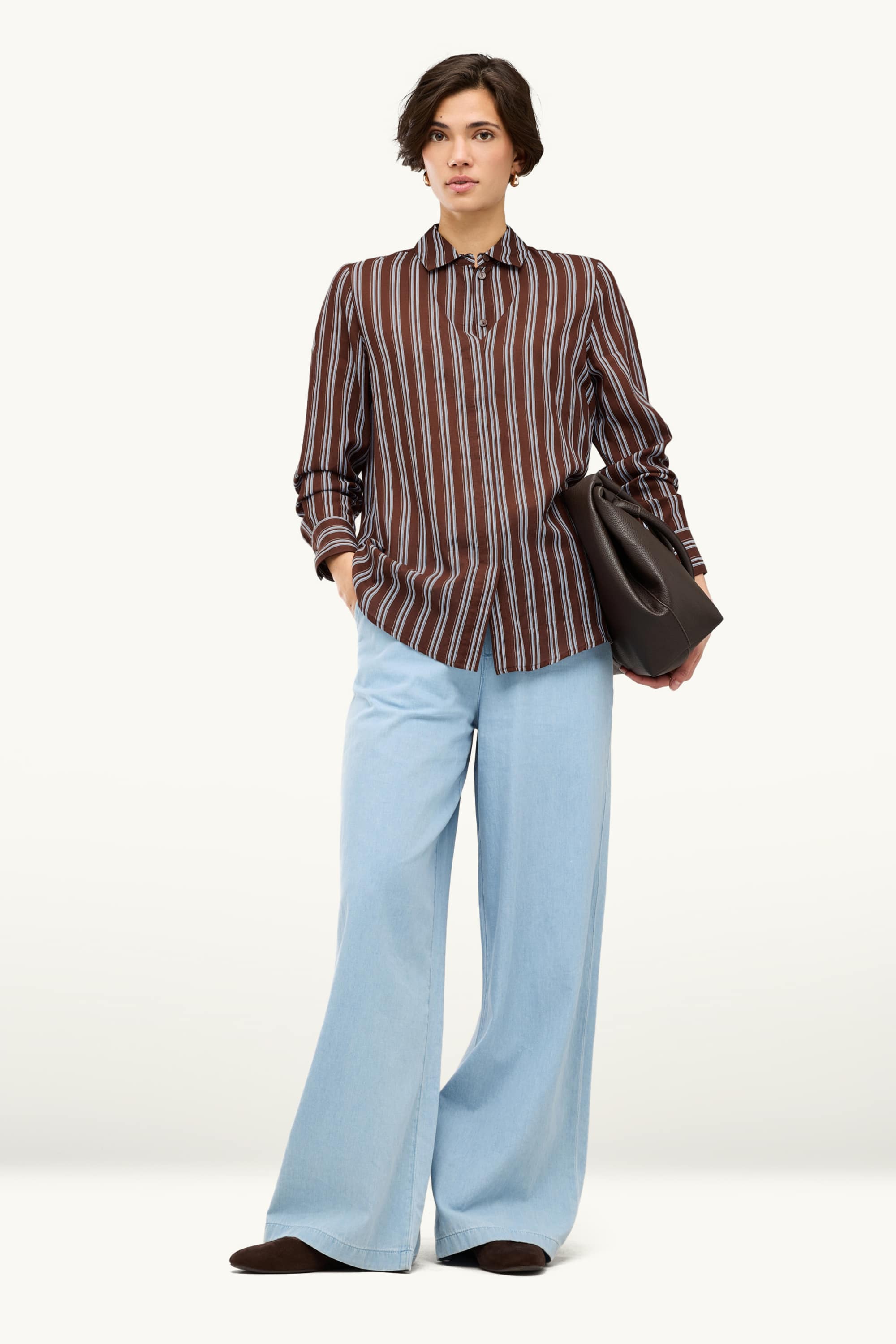Shirt blouse - striped brown