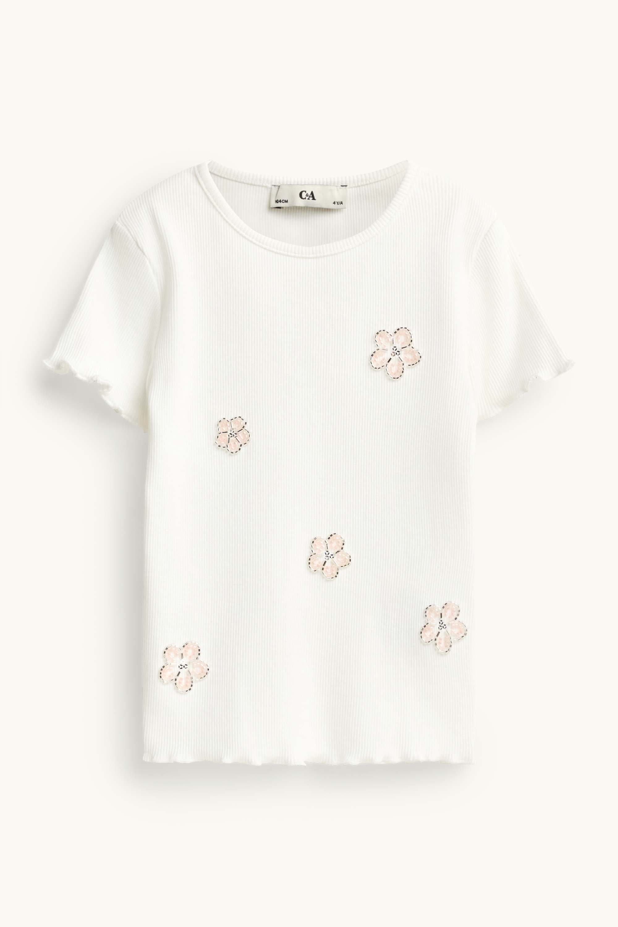 Floral - short sleeve T-shirt - ribbed white