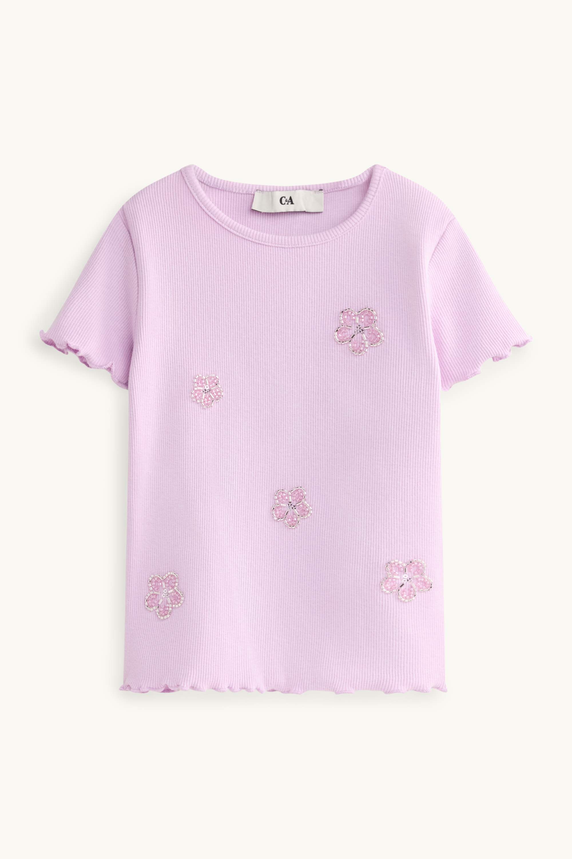 Floral - short sleeve T-shirt - ribbed purple