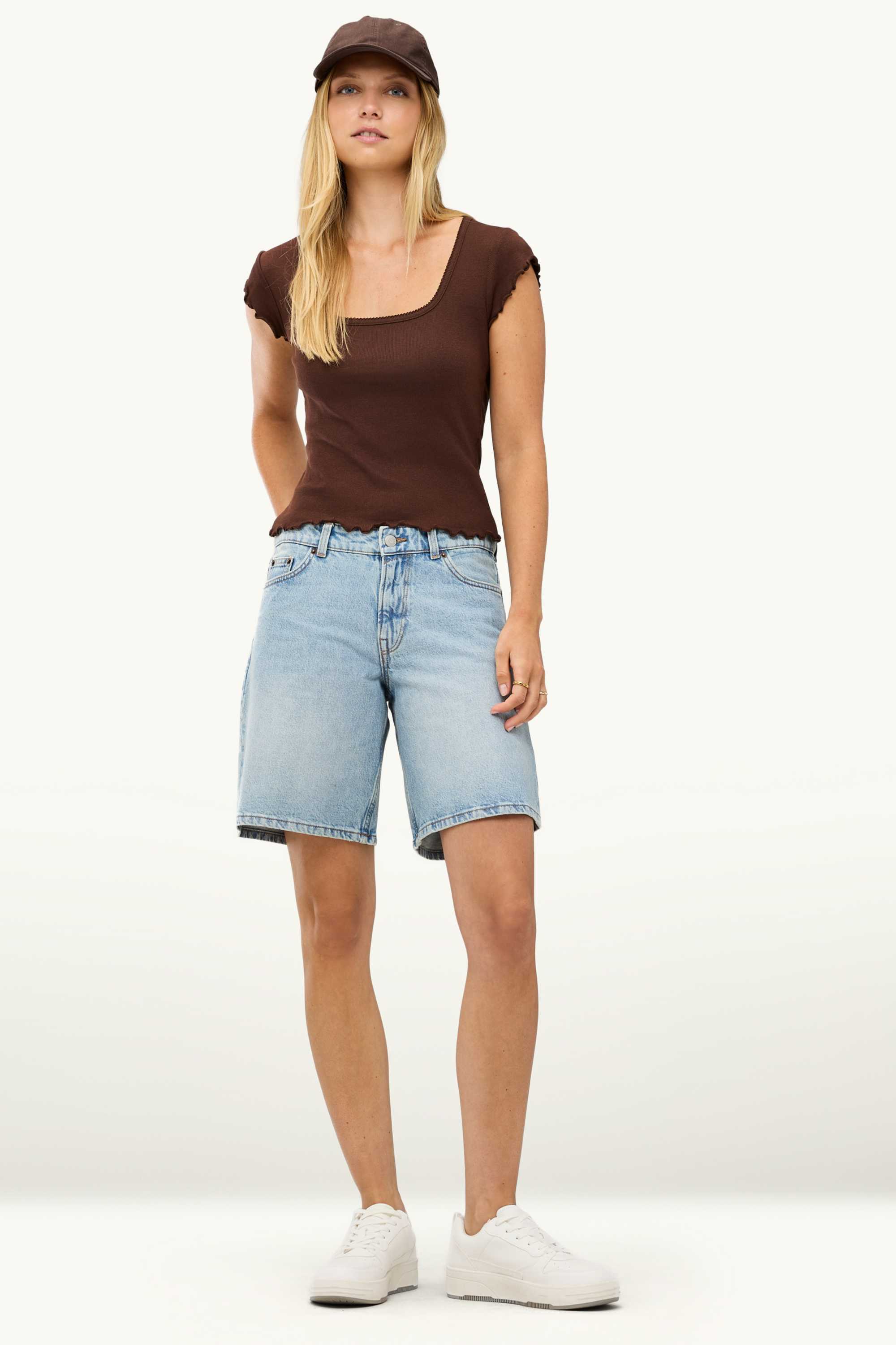 T-shirt - slim fit - ribbed brown