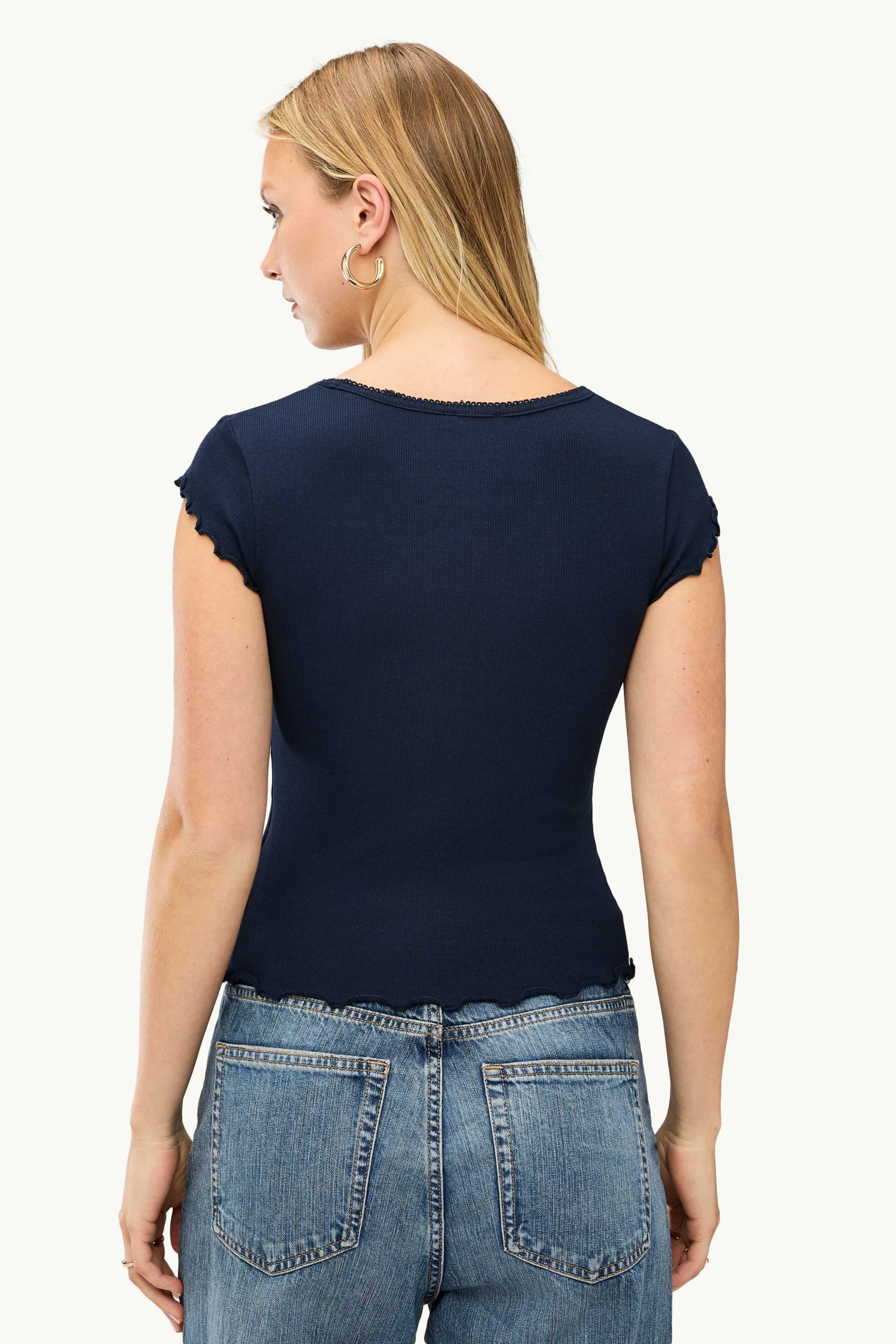 T-shirt - slim fit - ribbed dark blue