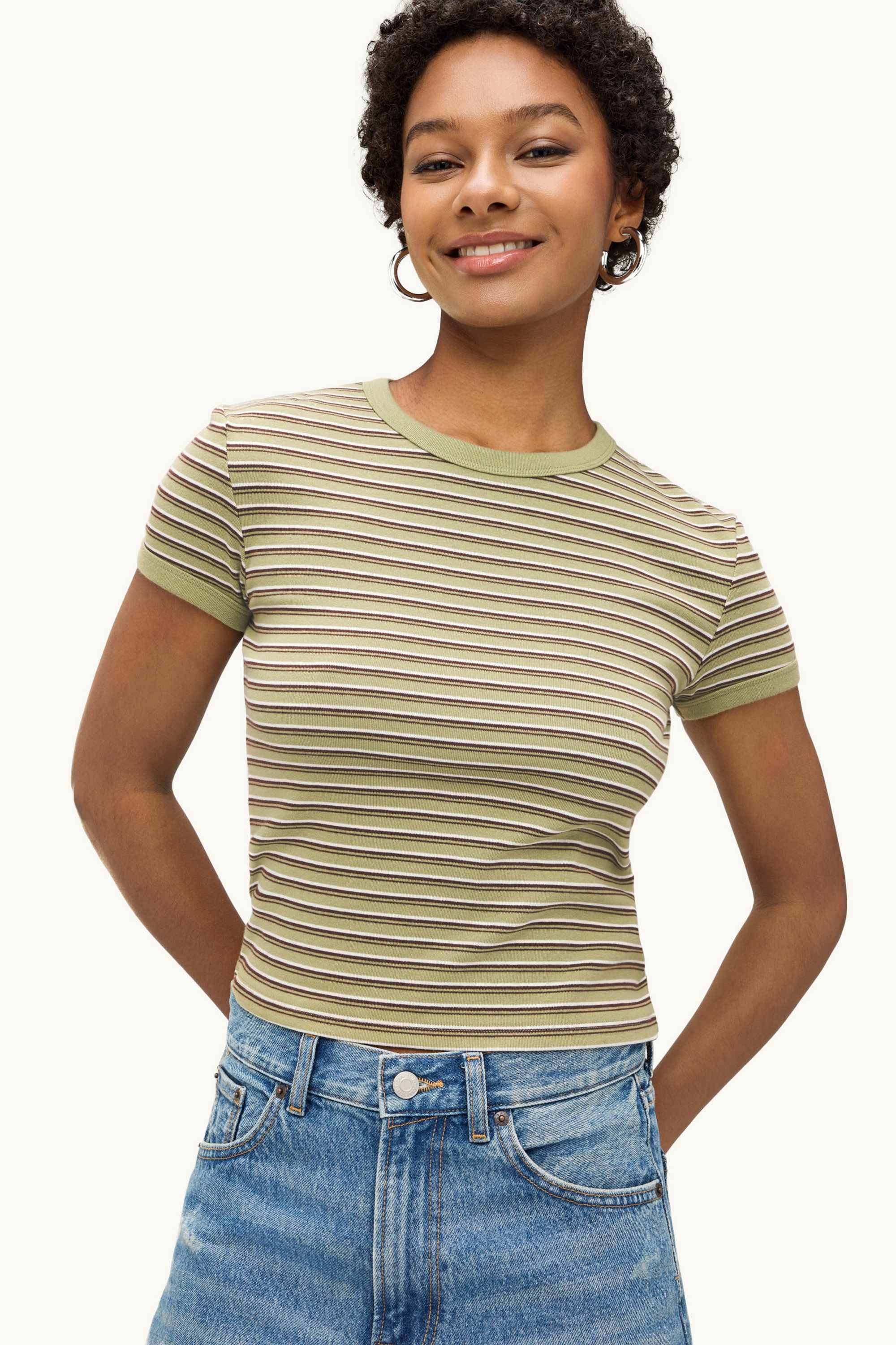T-shirt - slim fit - striped light green