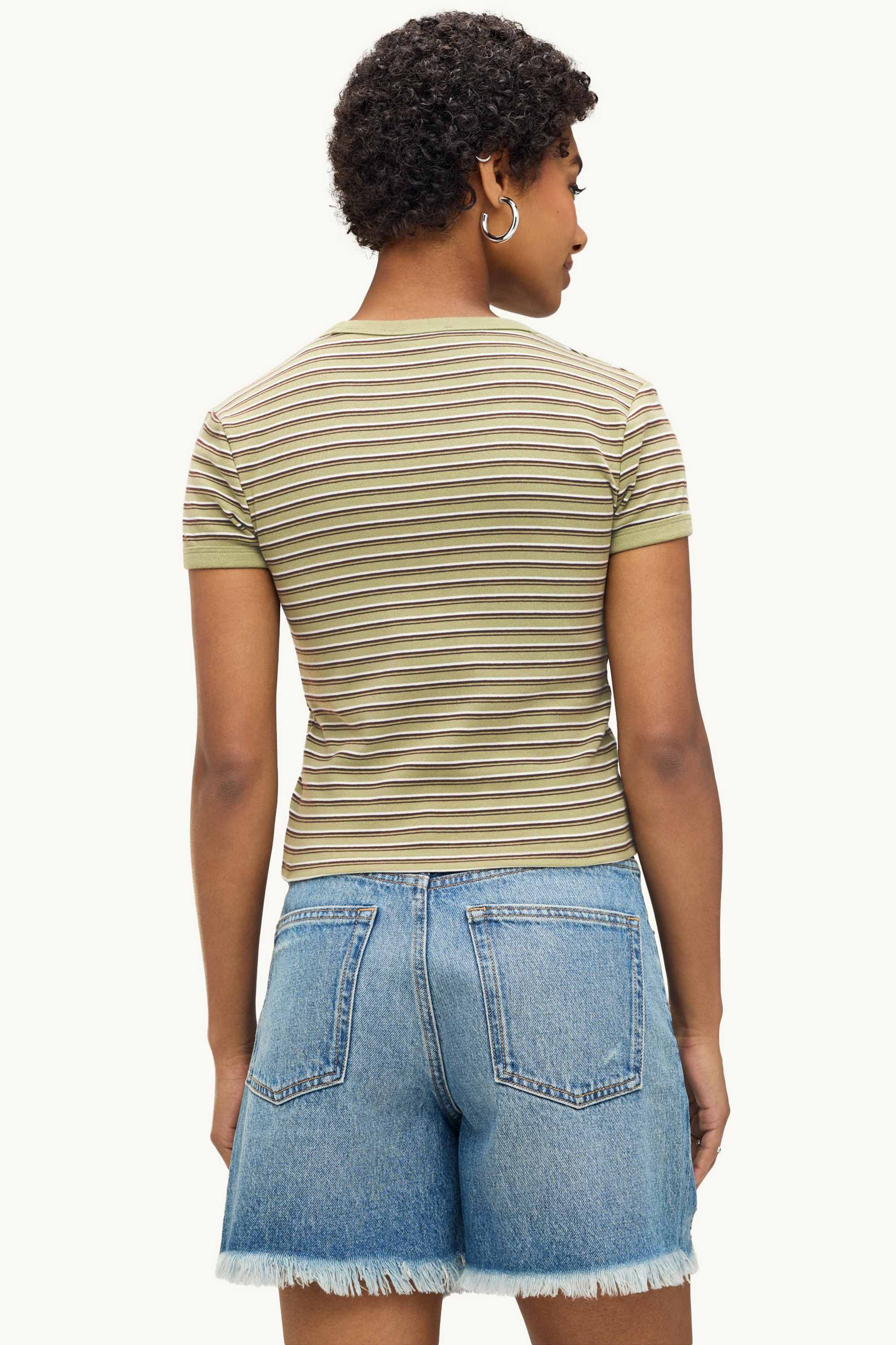 T-shirt - slim fit - striped light green