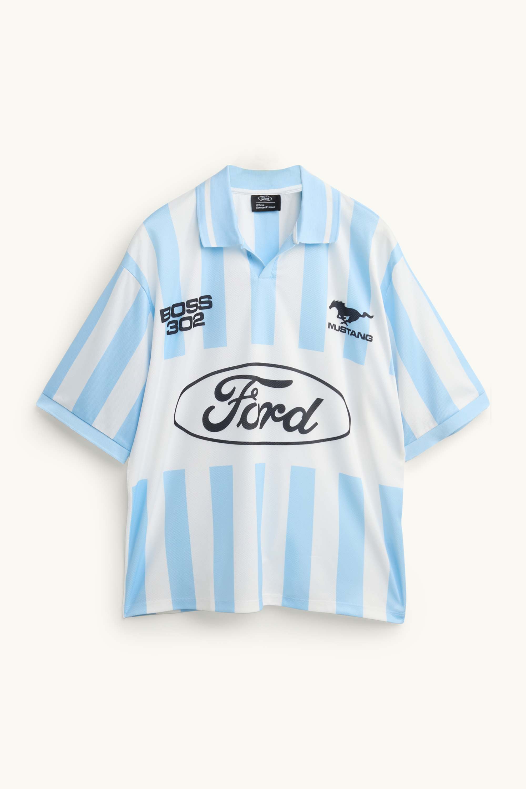Polo shirt - relaxed fit - striped - Ford Mustang white / blue