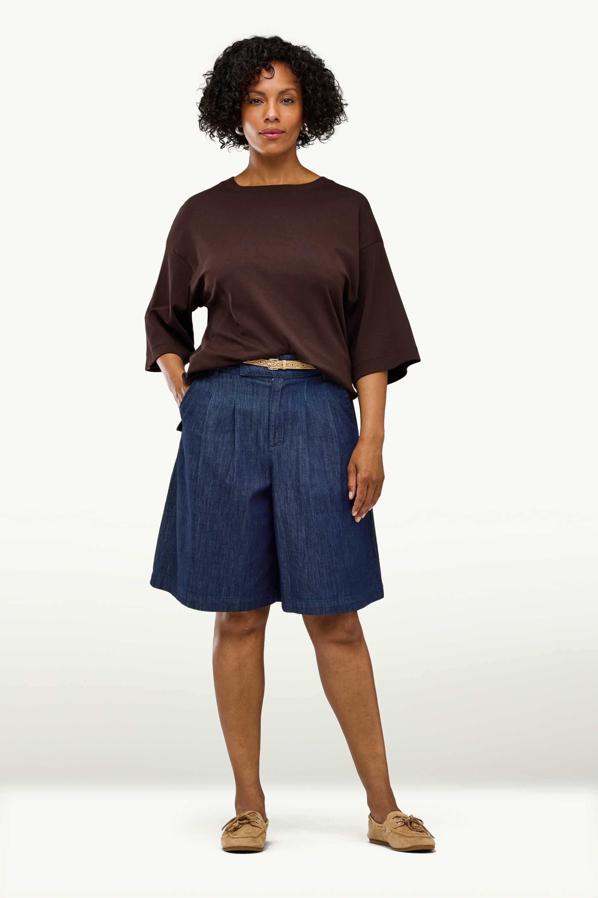 Jorts - mid-rise waist denim-dark blue
