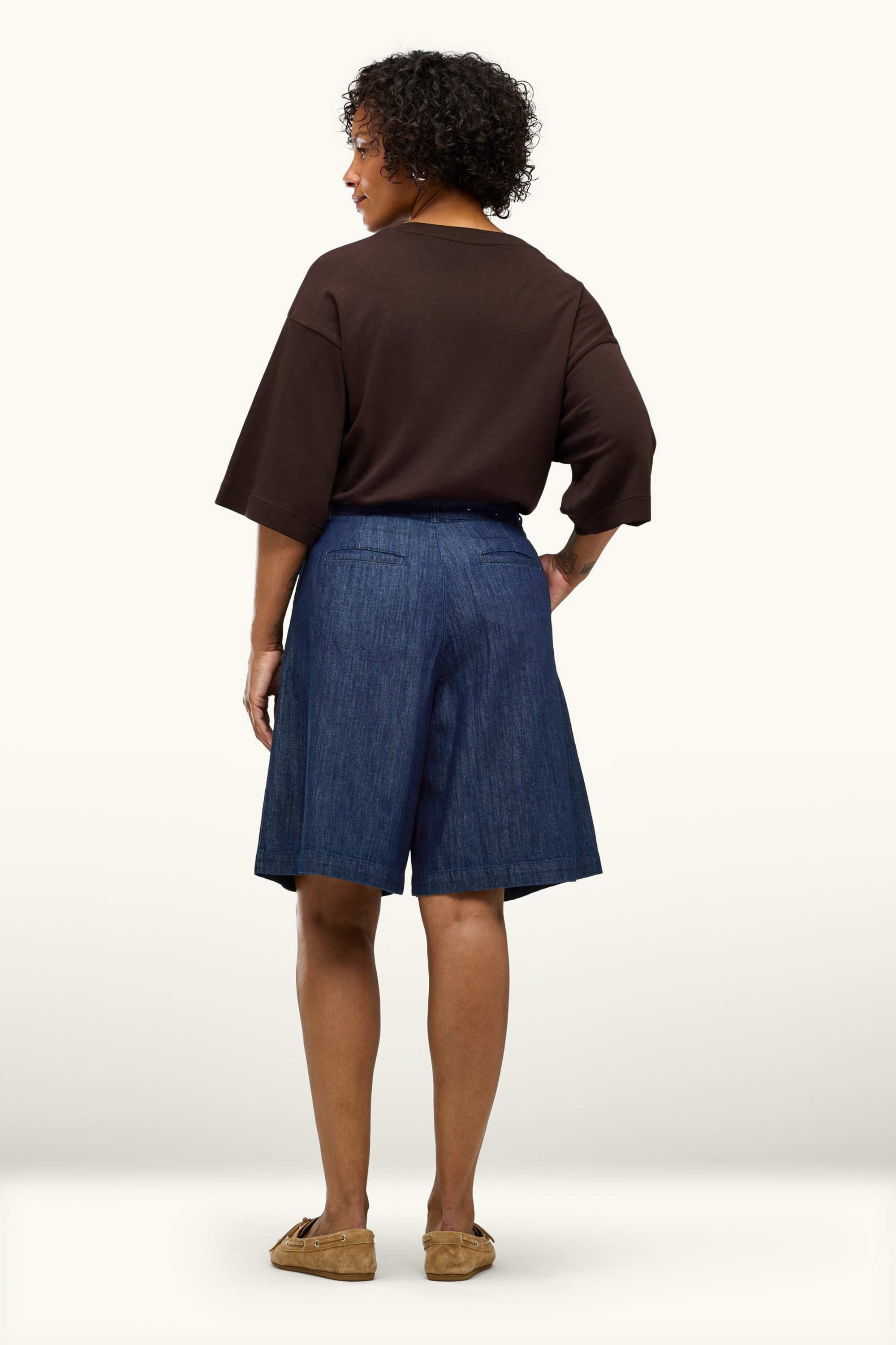 Jorts - mid-rise waist denim-dark blue
