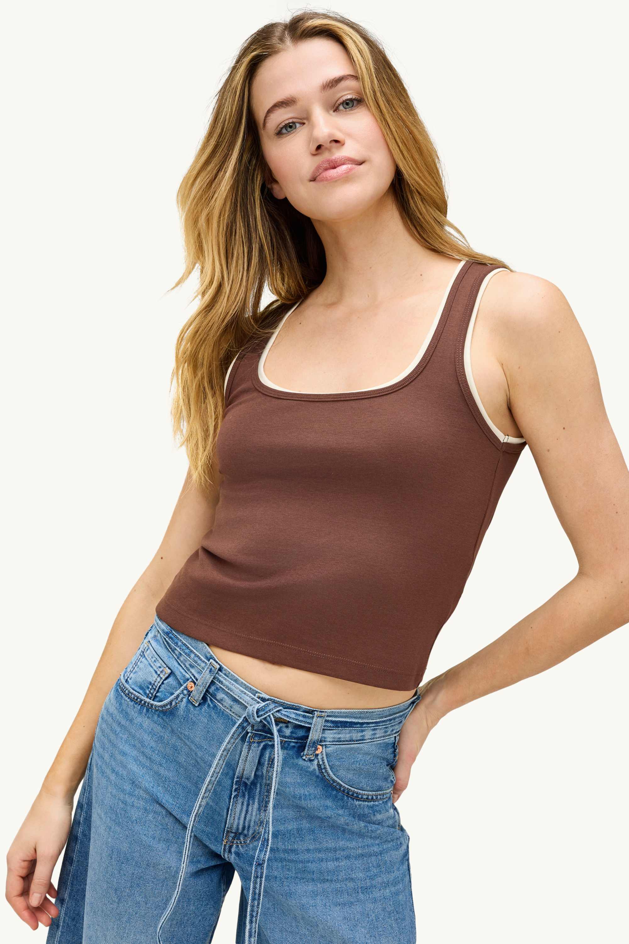 Top - 2-in-1 look brown