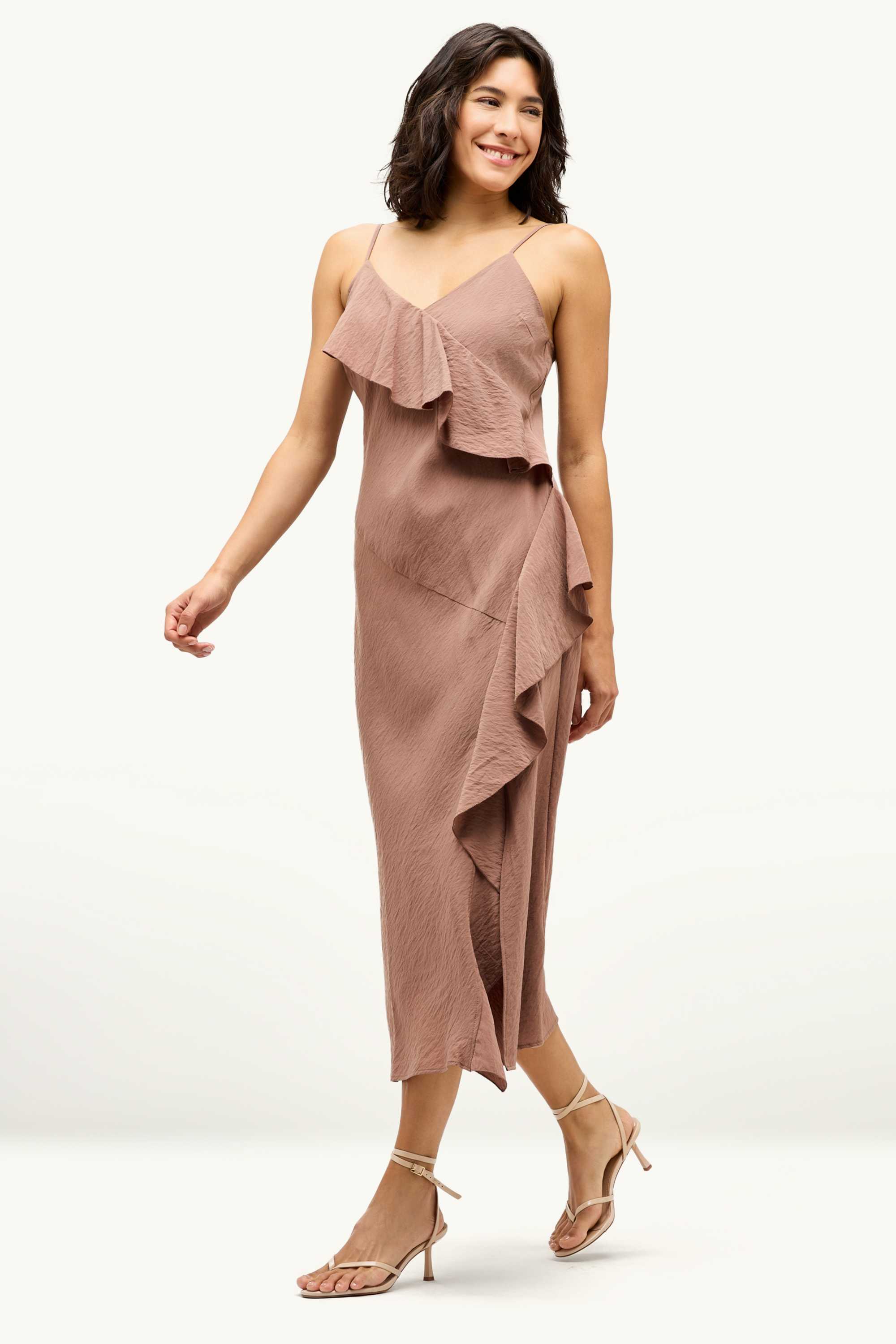 Fit & flare V-neck dress light brown