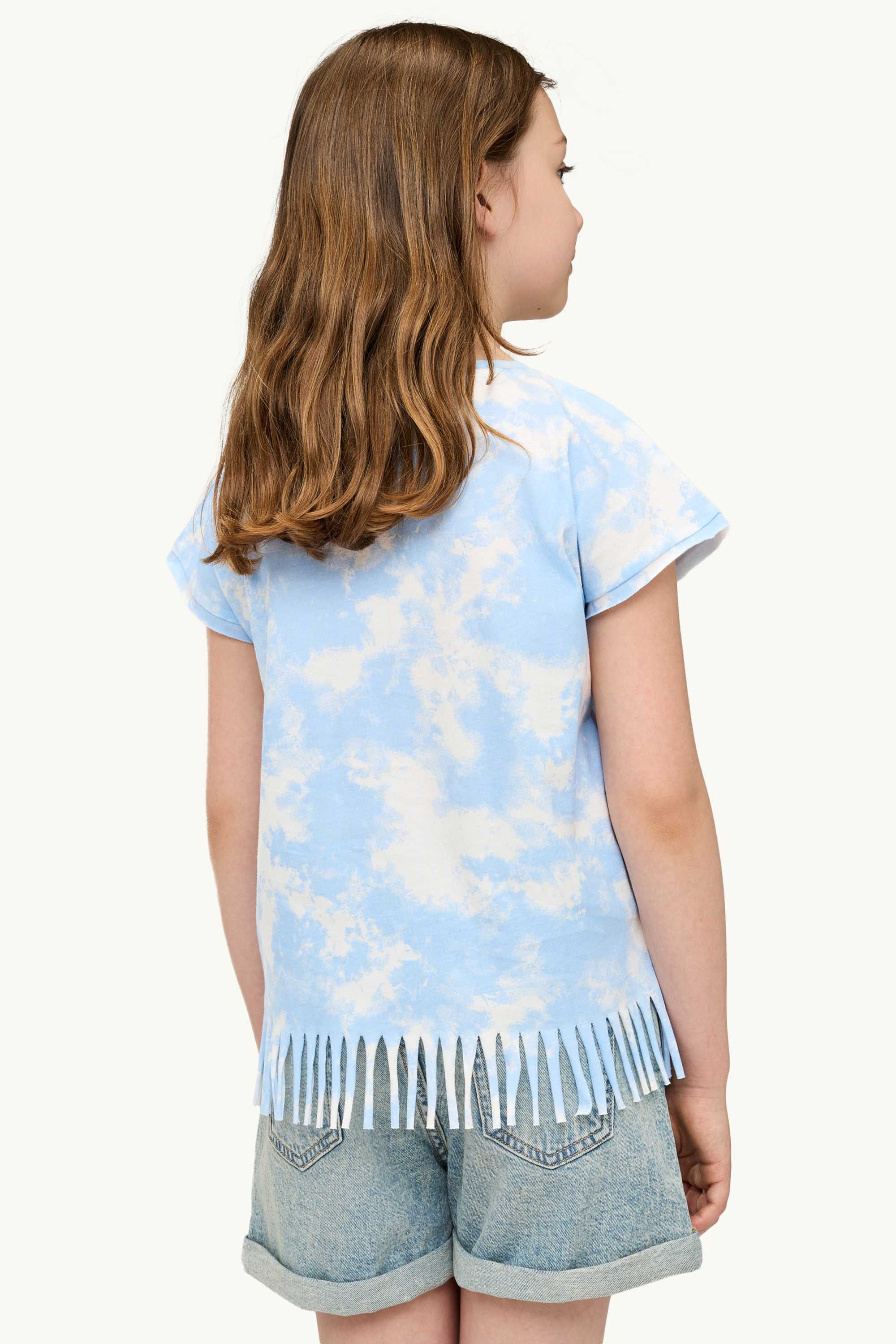 Arizona and cloud - short sleeve T-shirt with rhinestones blue / white