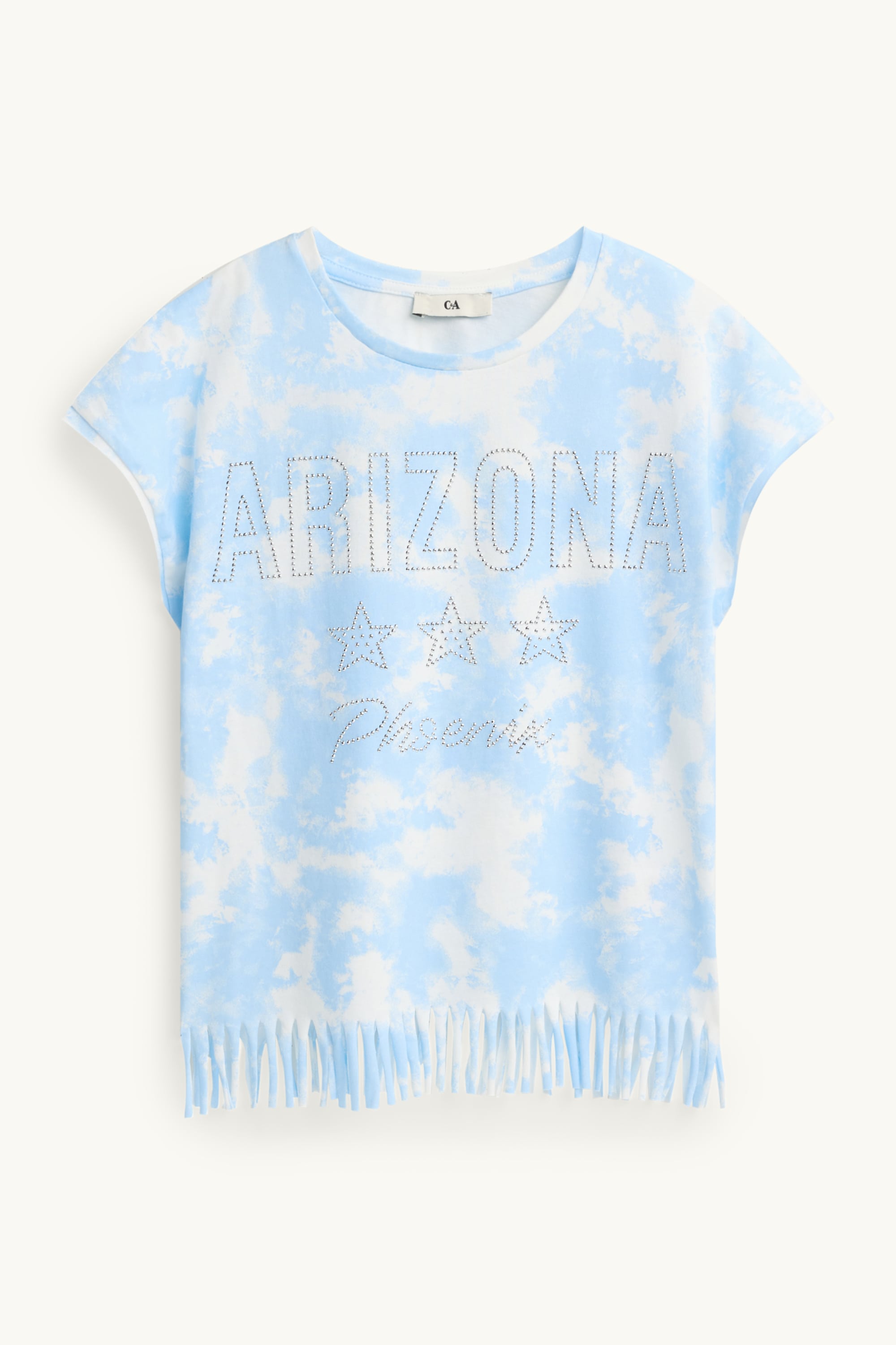 Arizona and cloud - short sleeve T-shirt with rhinestones blue / white