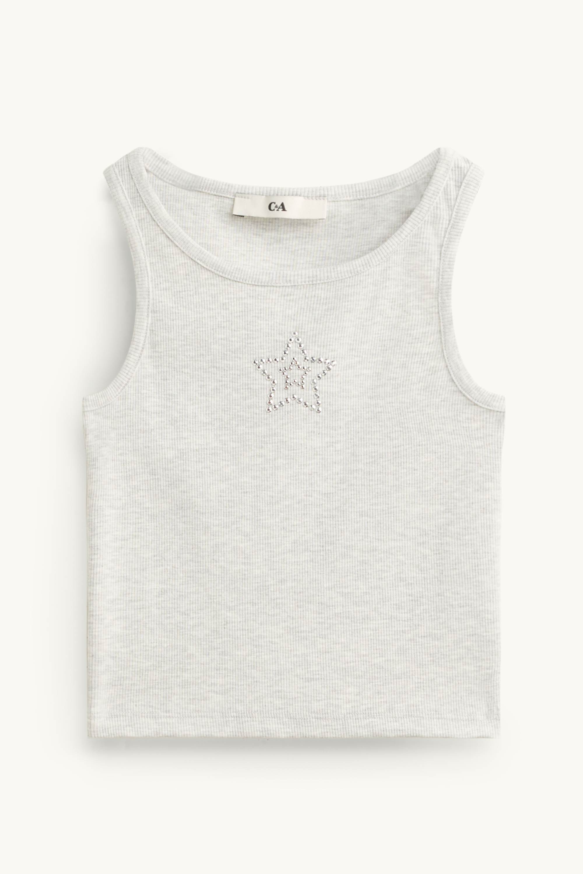 Star - top with rhinestones - ribbed light gray