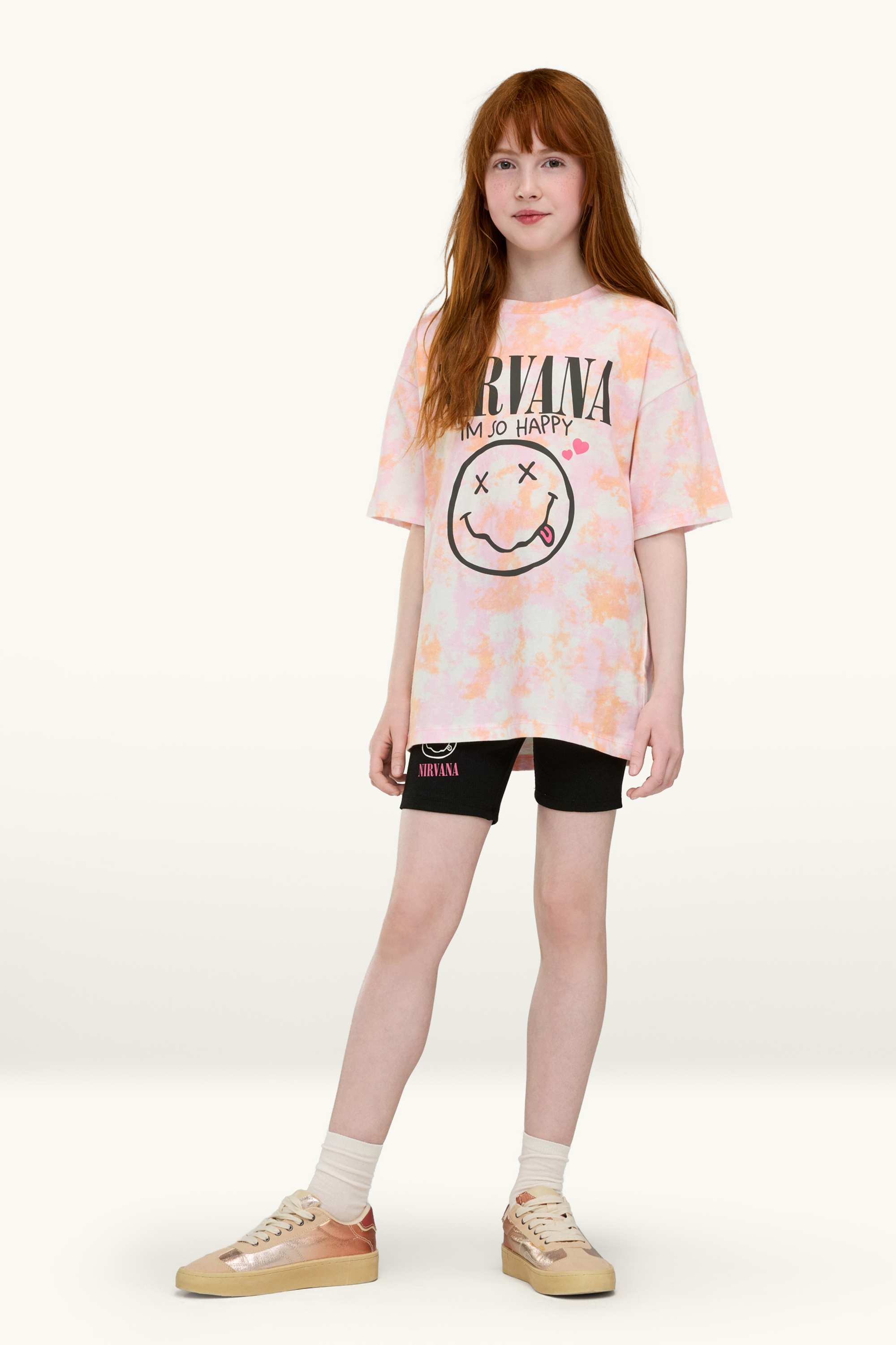 Nirvana - set - short sleeve T-shirt and shorts - 2 piece rose / orange