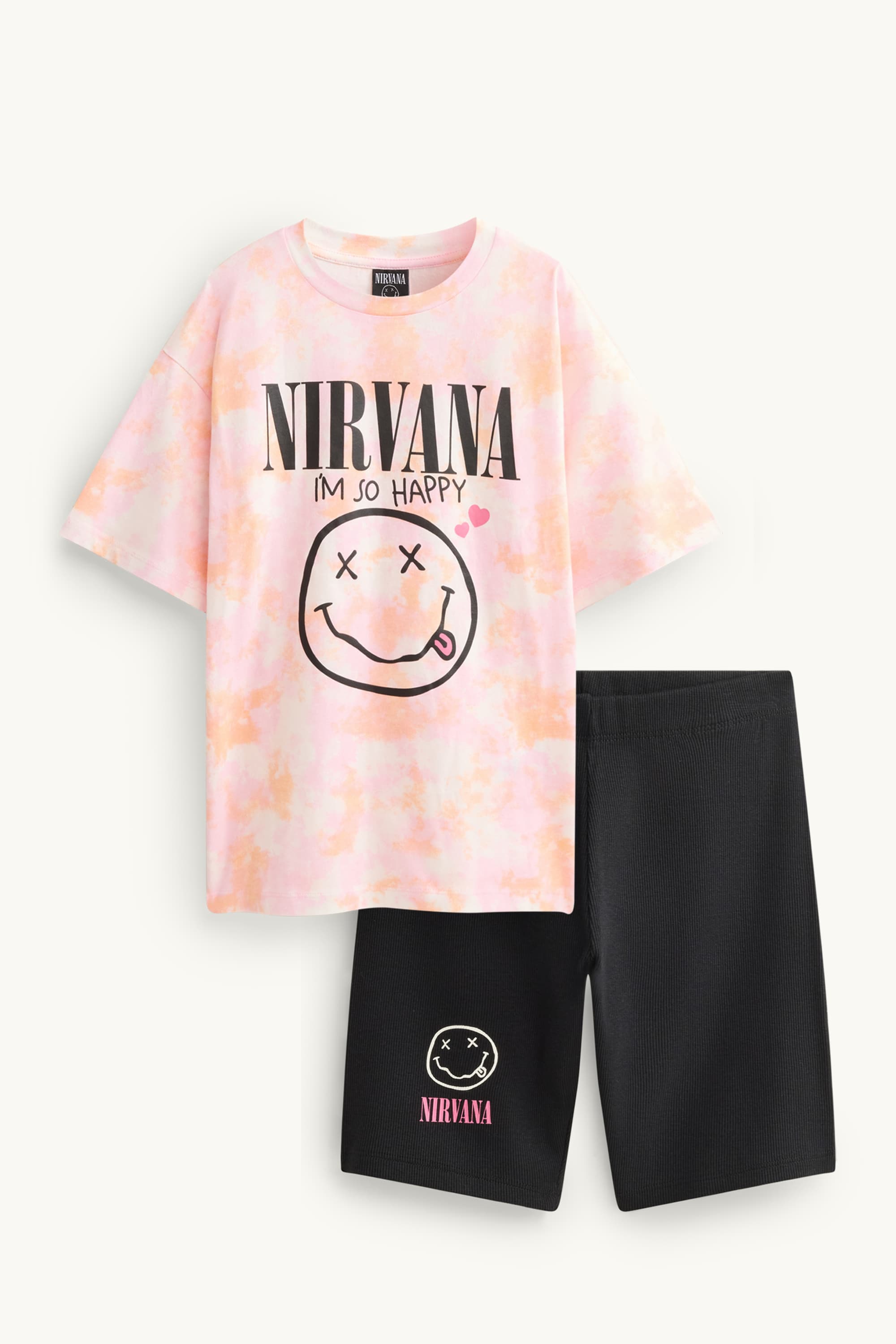 Nirvana - set - short sleeve T-shirt and shorts - 2 piece rose / orange