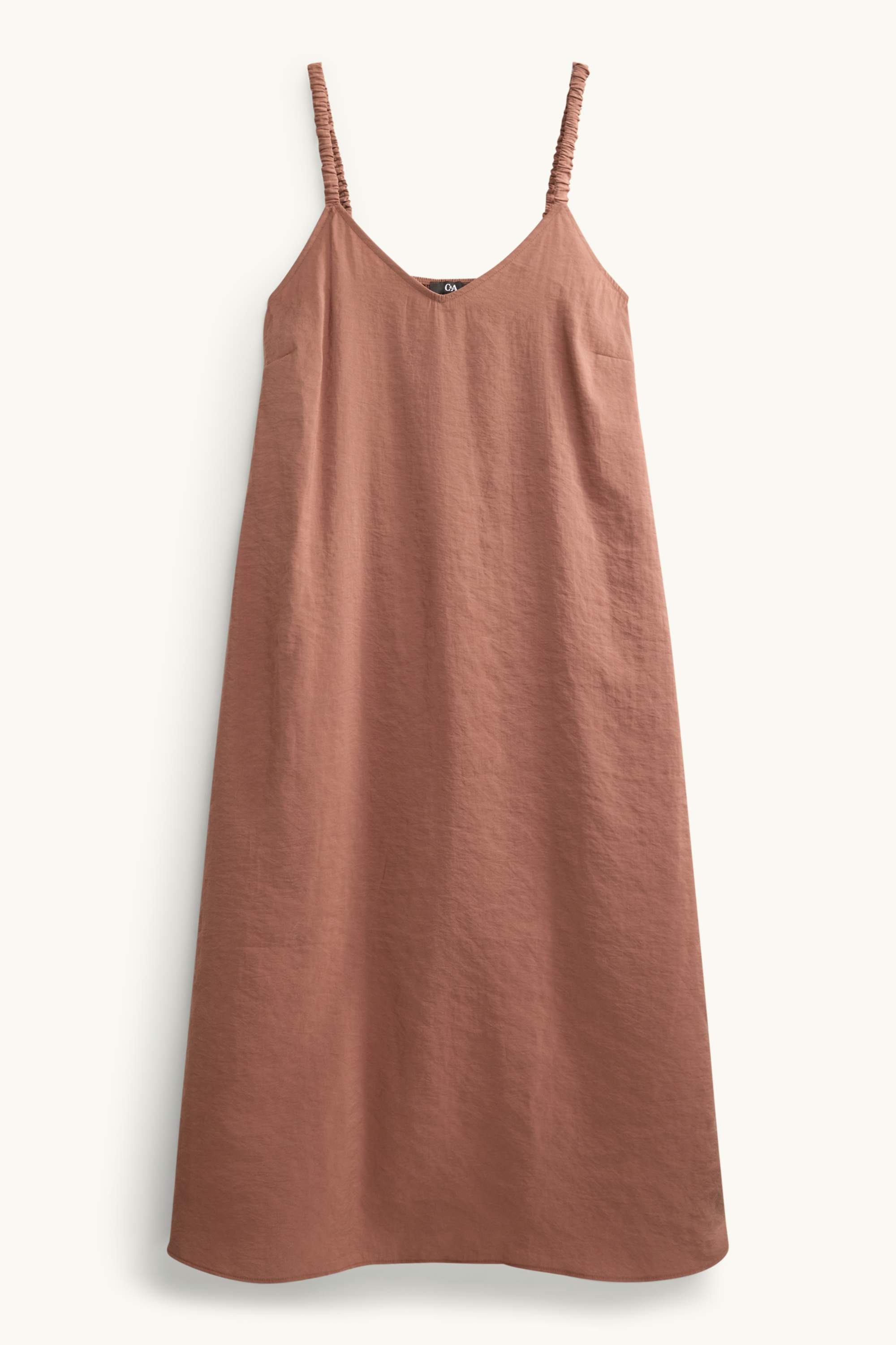 V-neck A-line dress light brown