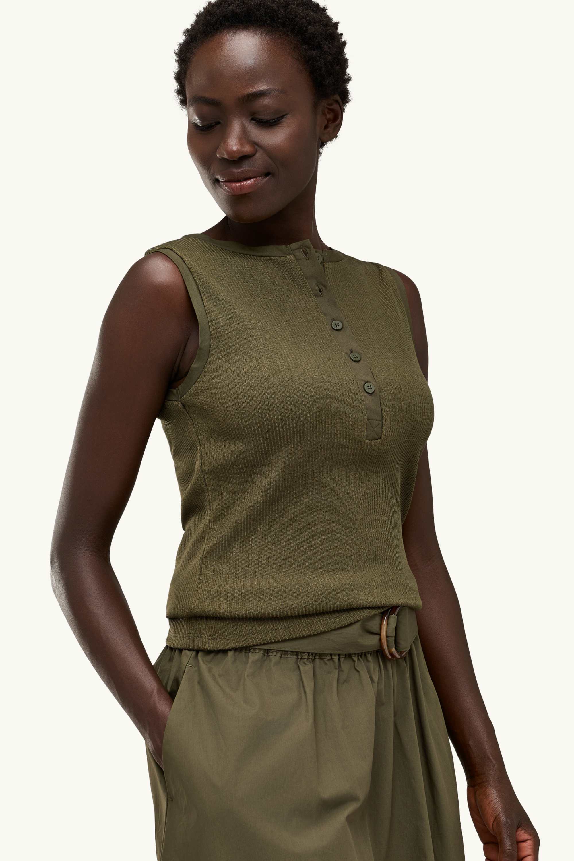 Top - ribbed dark green
