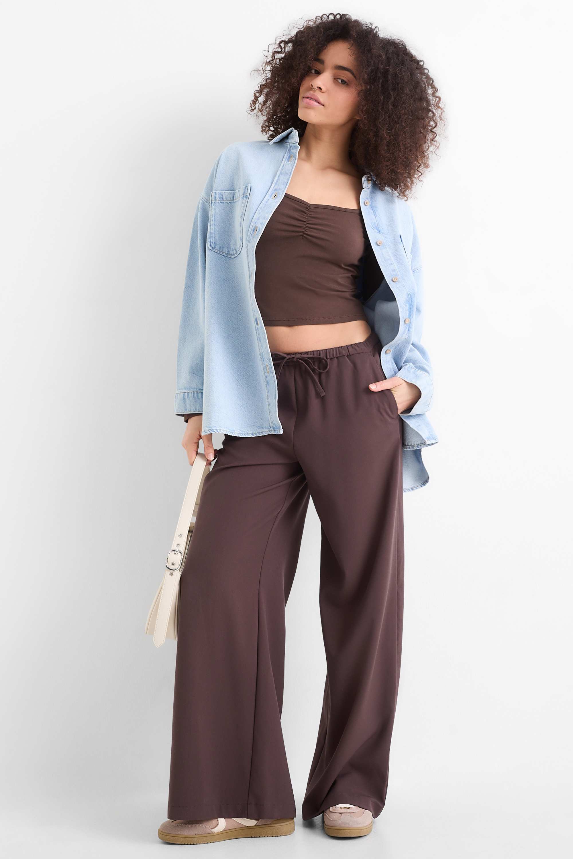 Cropped long sleeve top - slim fit dark brown