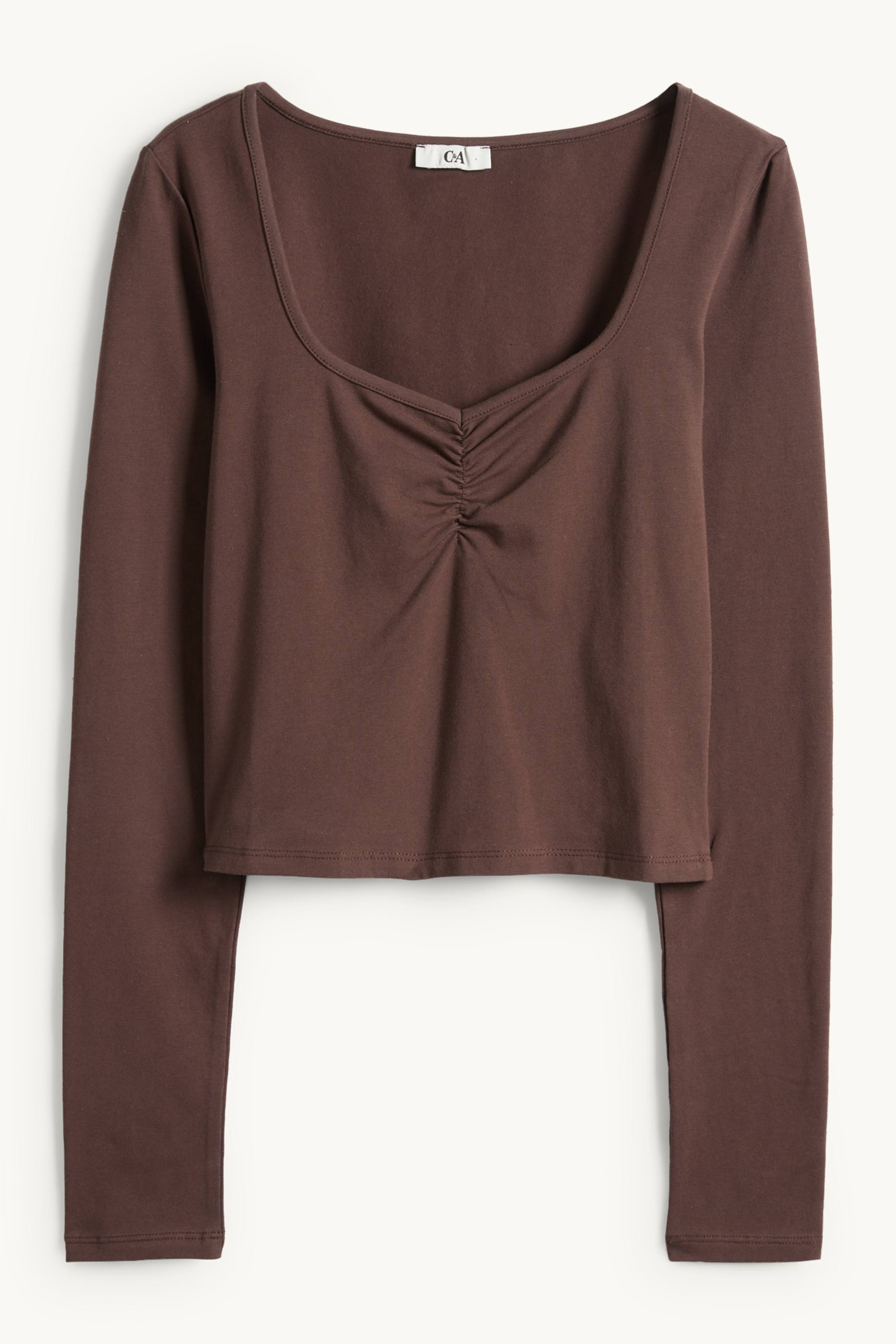 Cropped long sleeve top - slim fit dark brown