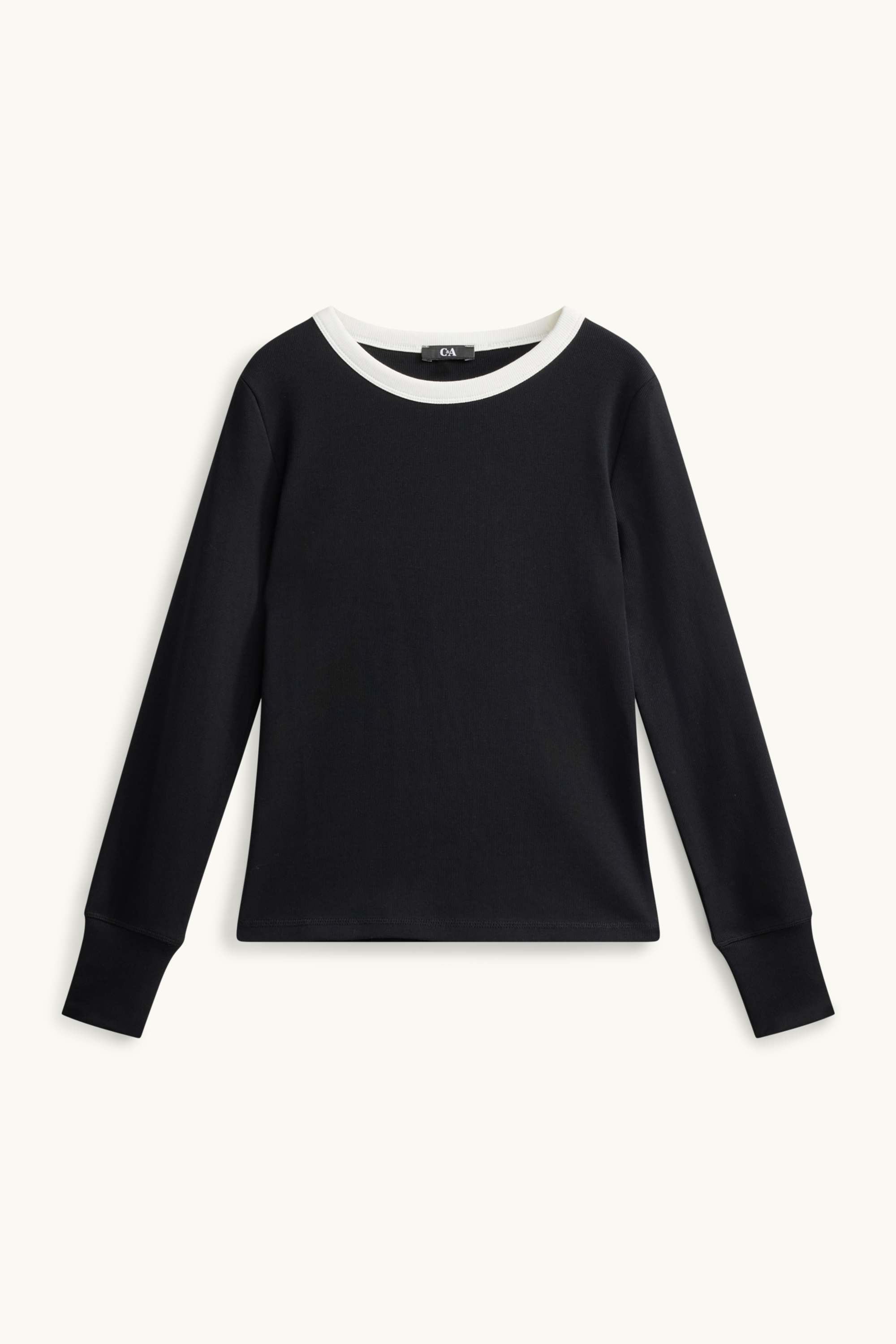 Long sleeve top - slim fit black / white