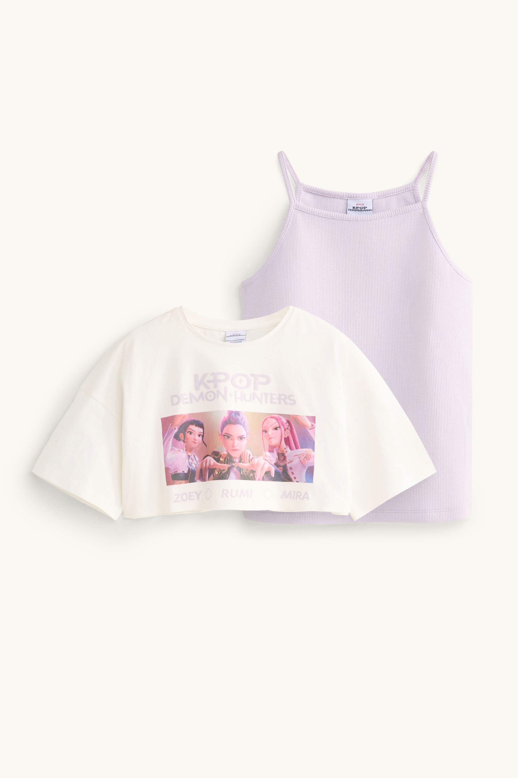 KPop Demon Hunters - set - short sleeve T-shirt and top - 2 piece purple / white
