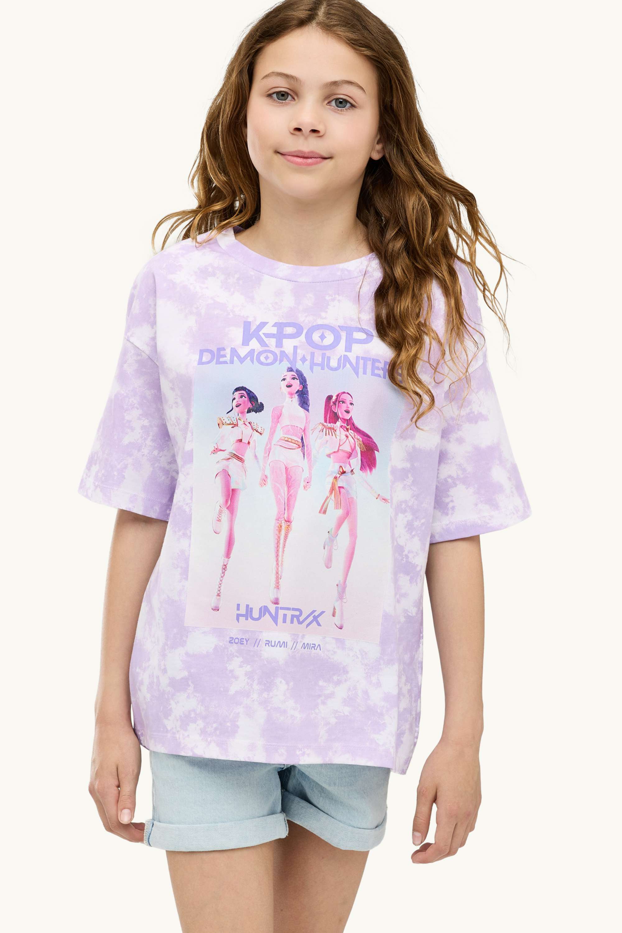 KPop Demon Hunters - short sleeve T-shirt - patterned purple / white
