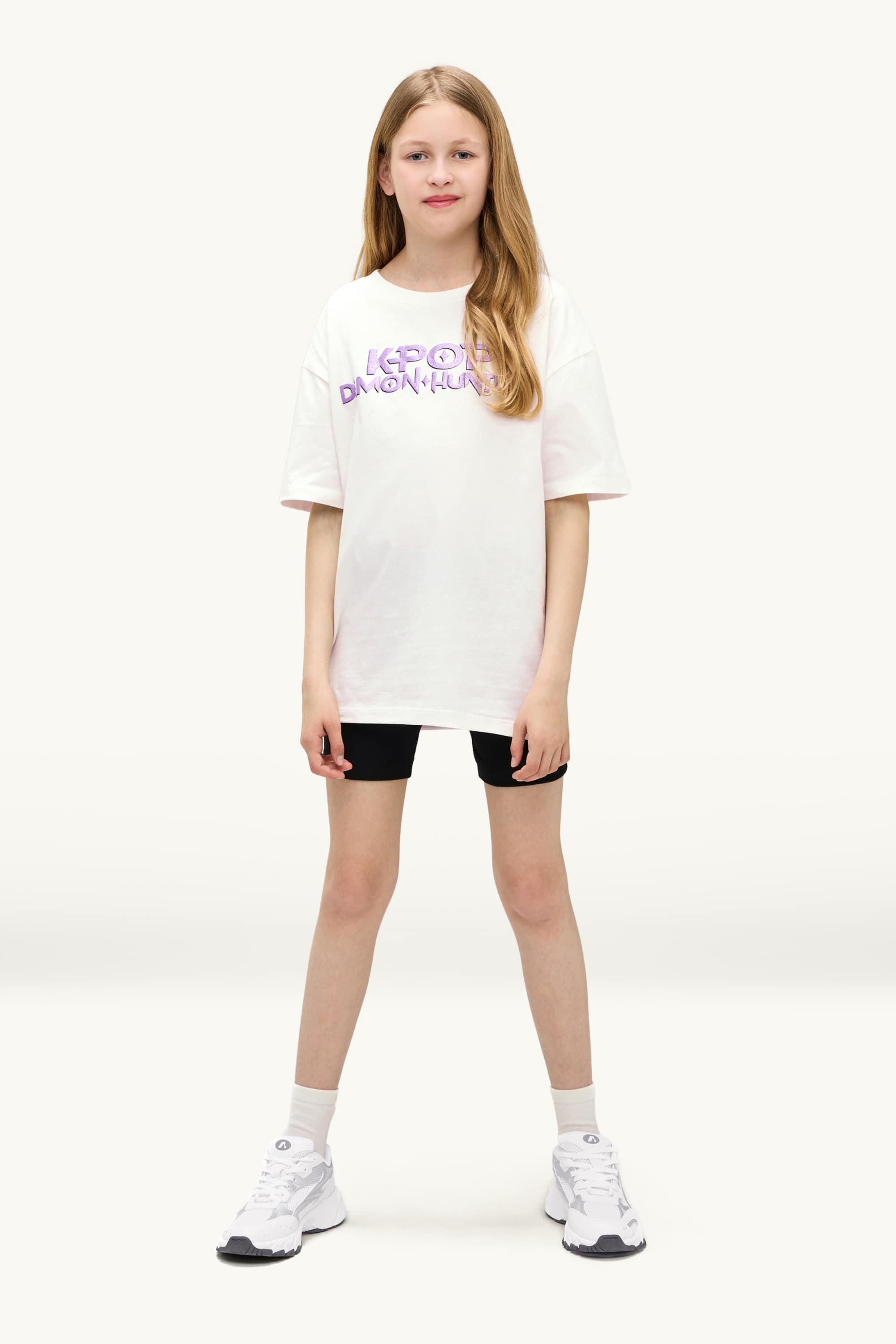 KPop Demon Hunters - set - short sleeve T-shirt and cycling shorts - 2 piece purple / white