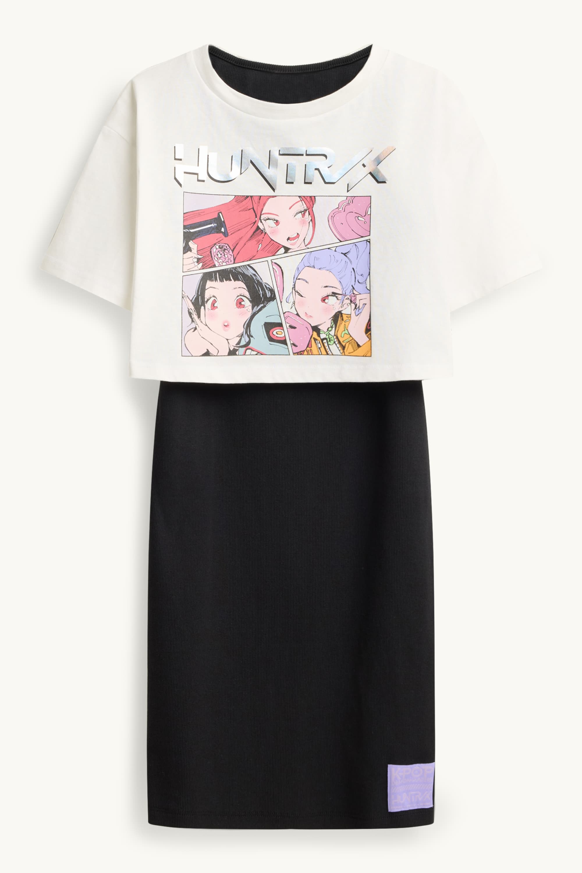 KPop Demon Hunters - set - short sleeve T-shirt and dress - 2 piece white / black