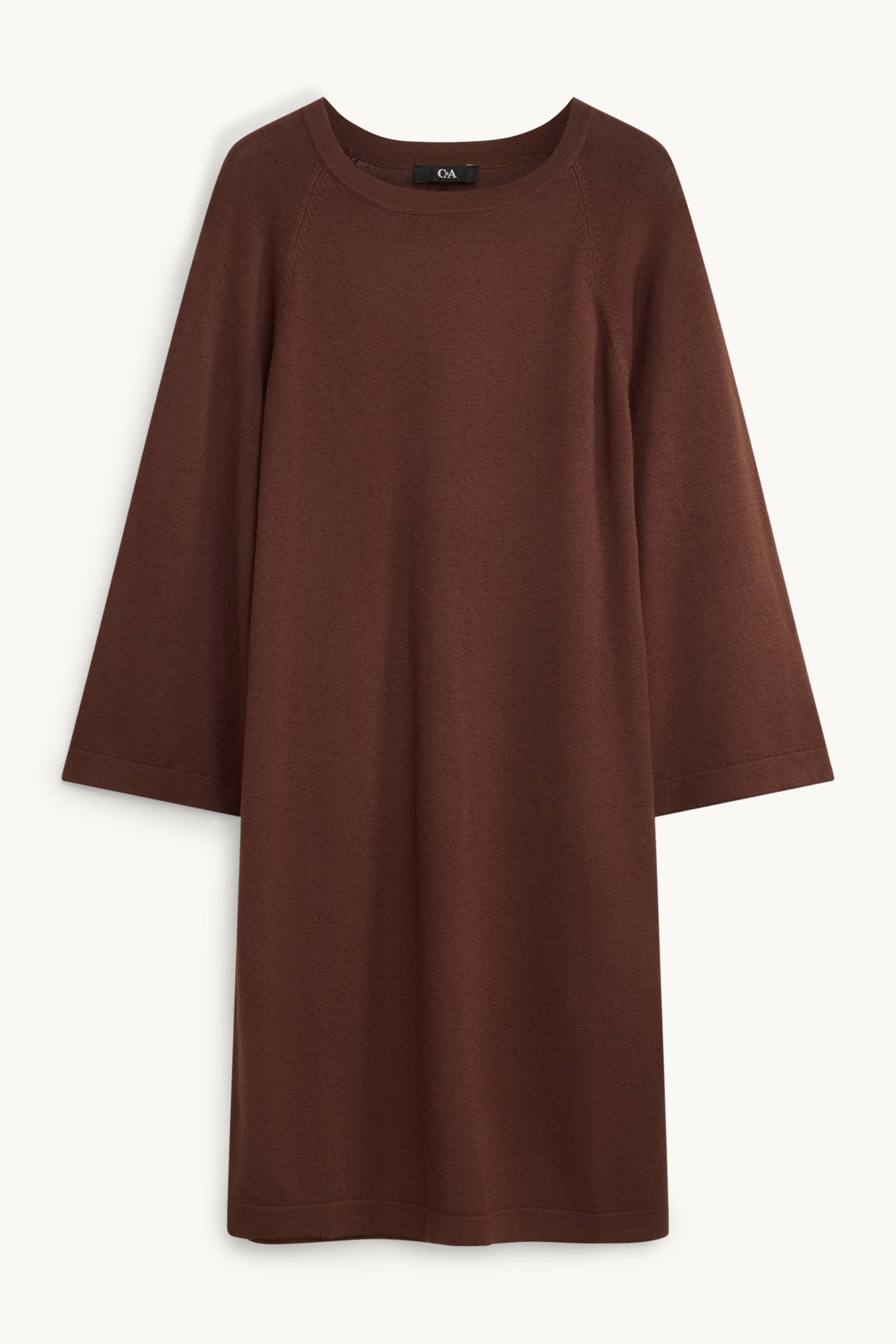 Knitted dress - straight fit brown