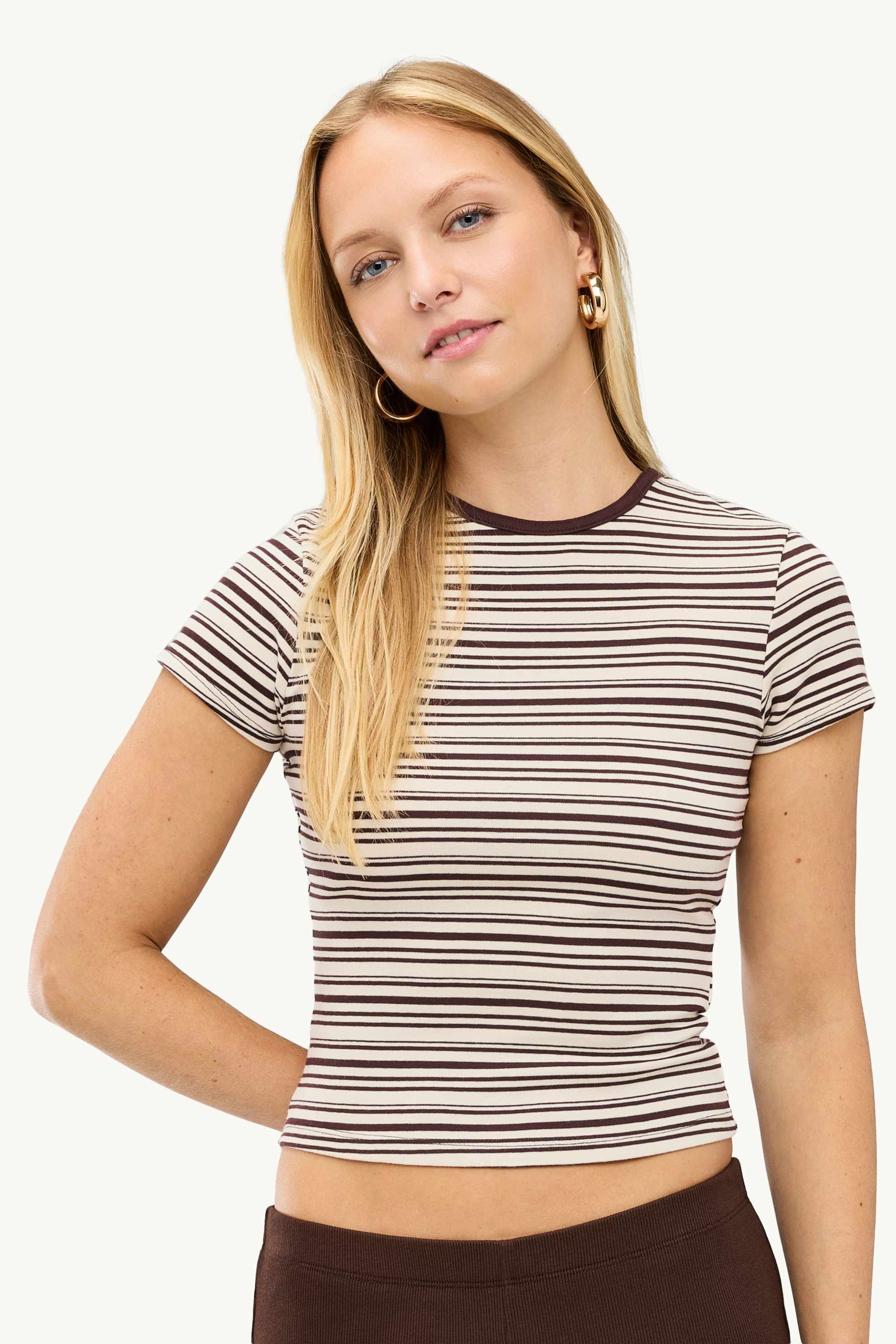 T-shirt - slim fit - striped brown / beige (1)