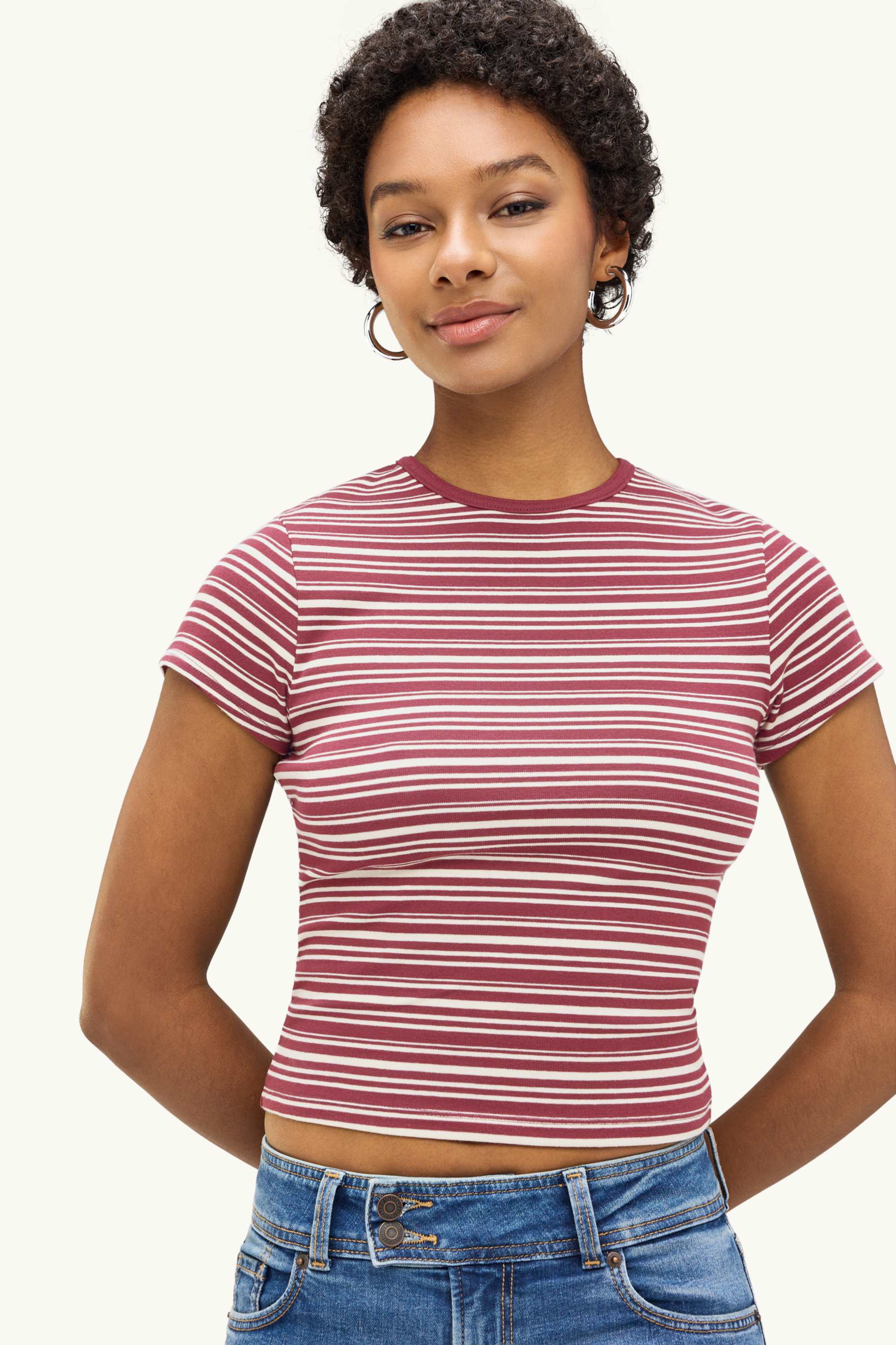 T-shirt - slim fit - striped brown / beige (2)