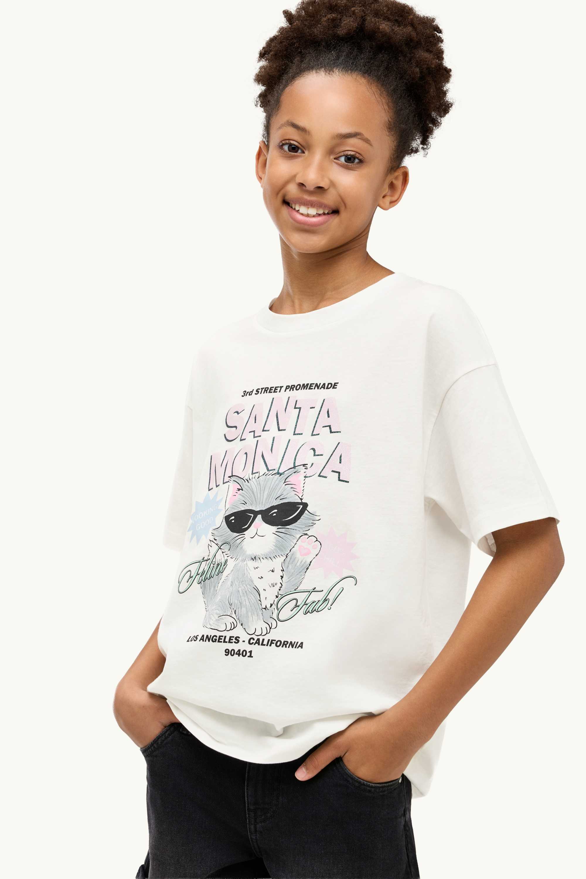 Cat - short sleeve T-shirt - shiny white