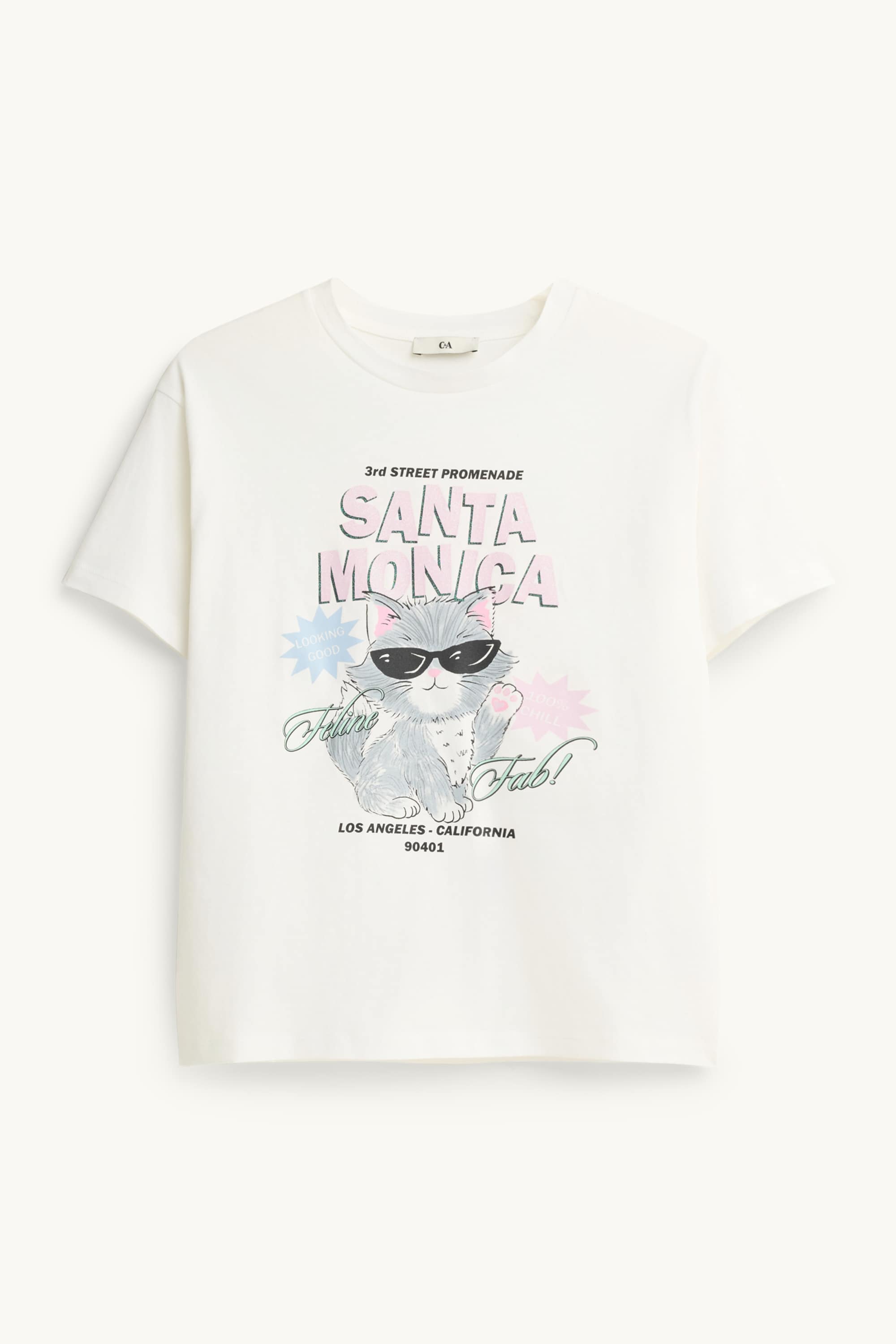 Cat - short sleeve T-shirt - shiny white