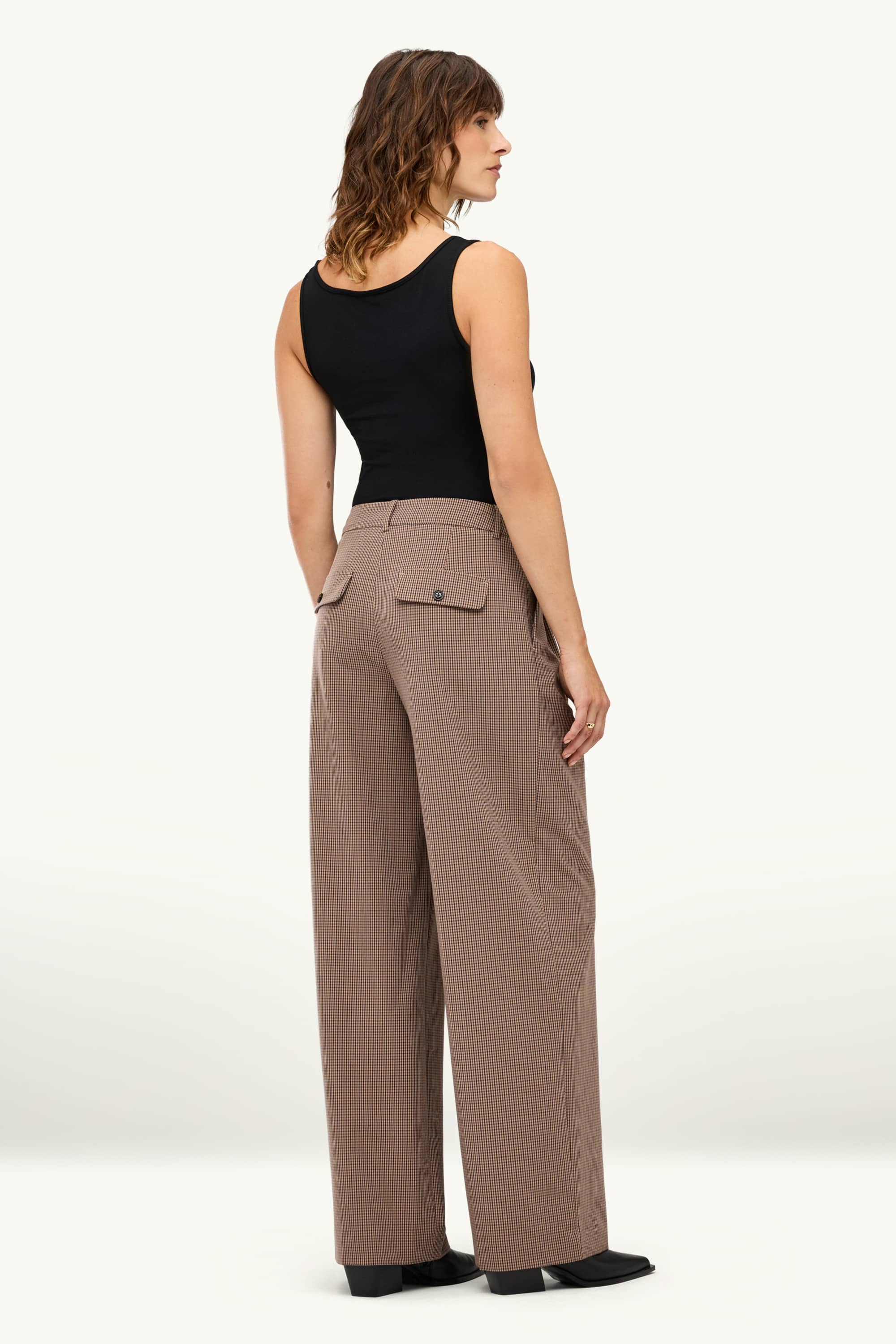 Business trousers - mid-rise waist - regular fit - check beige / brown