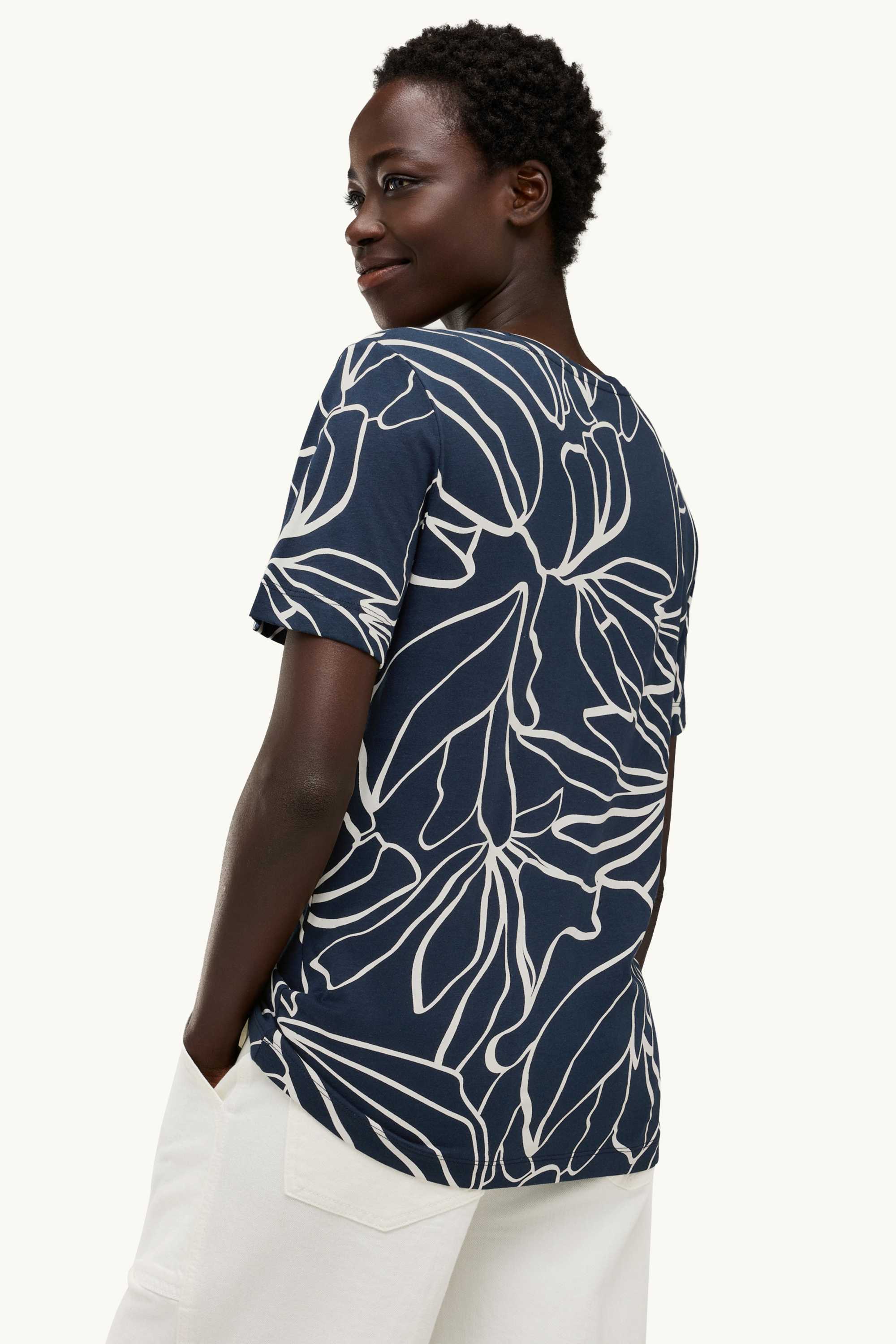 T-shirt - regular fit - patterned dark blue / white