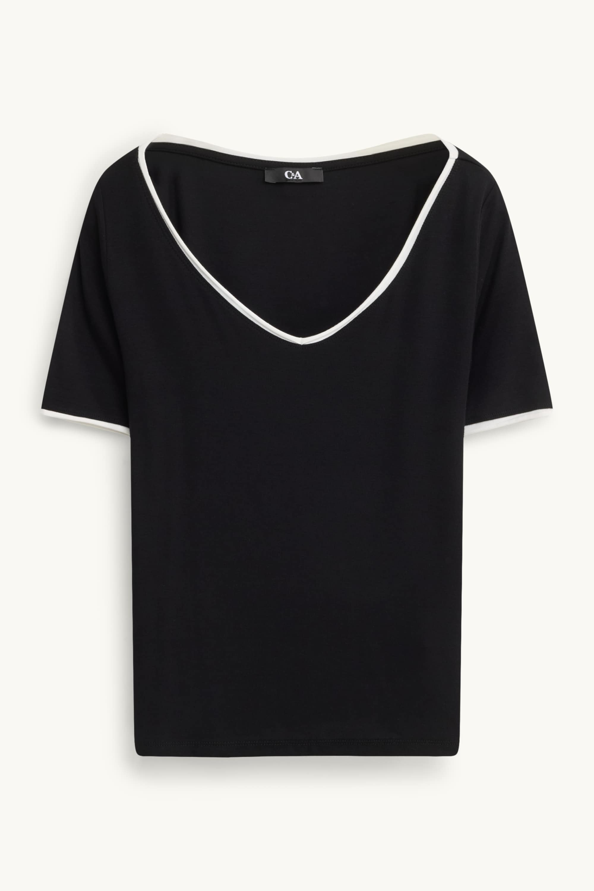 V-neck T-shirt - regular fit - 2-in-1 look black