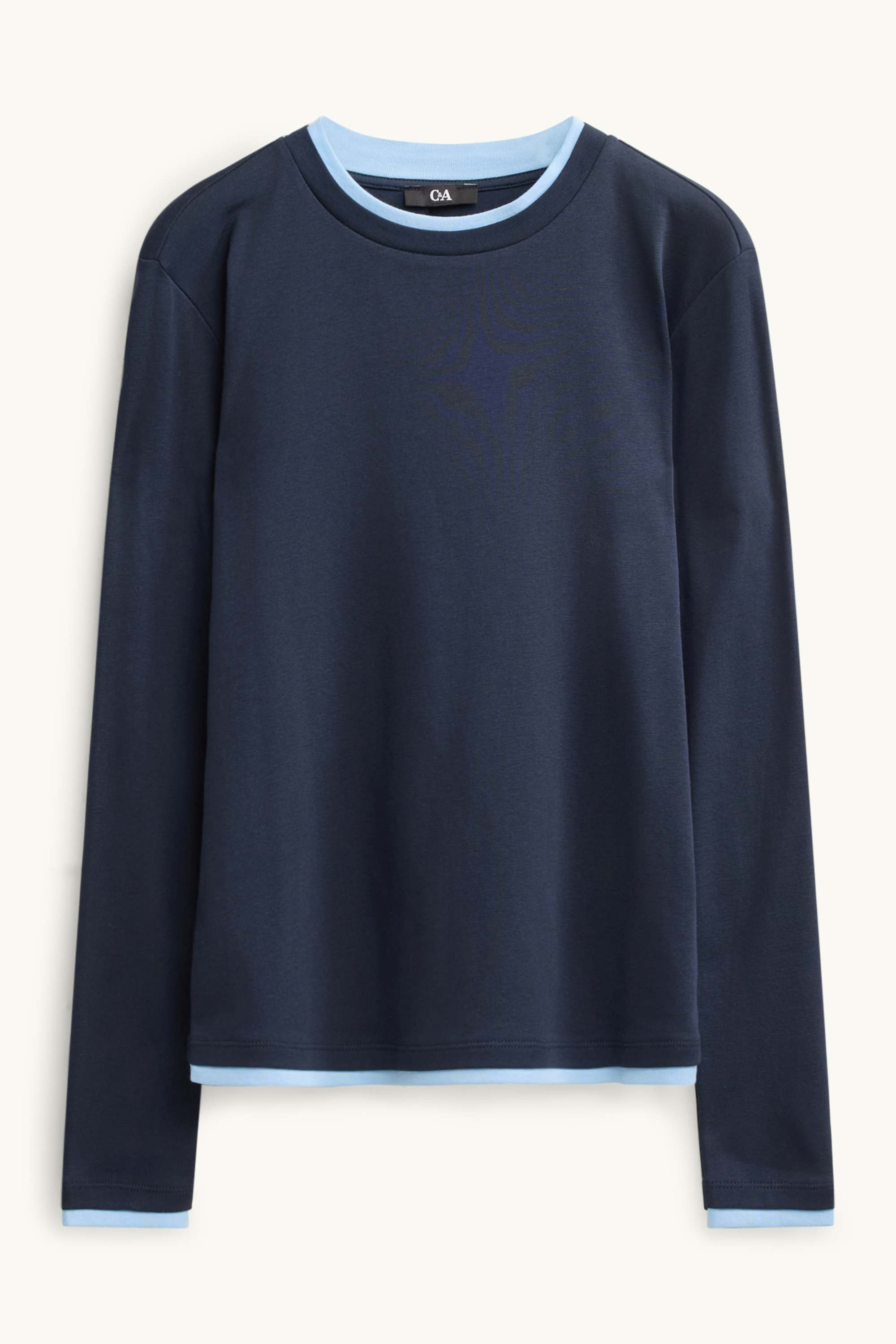 Long sleeve top - regular fit - 2-in-1 look blue / light blue
