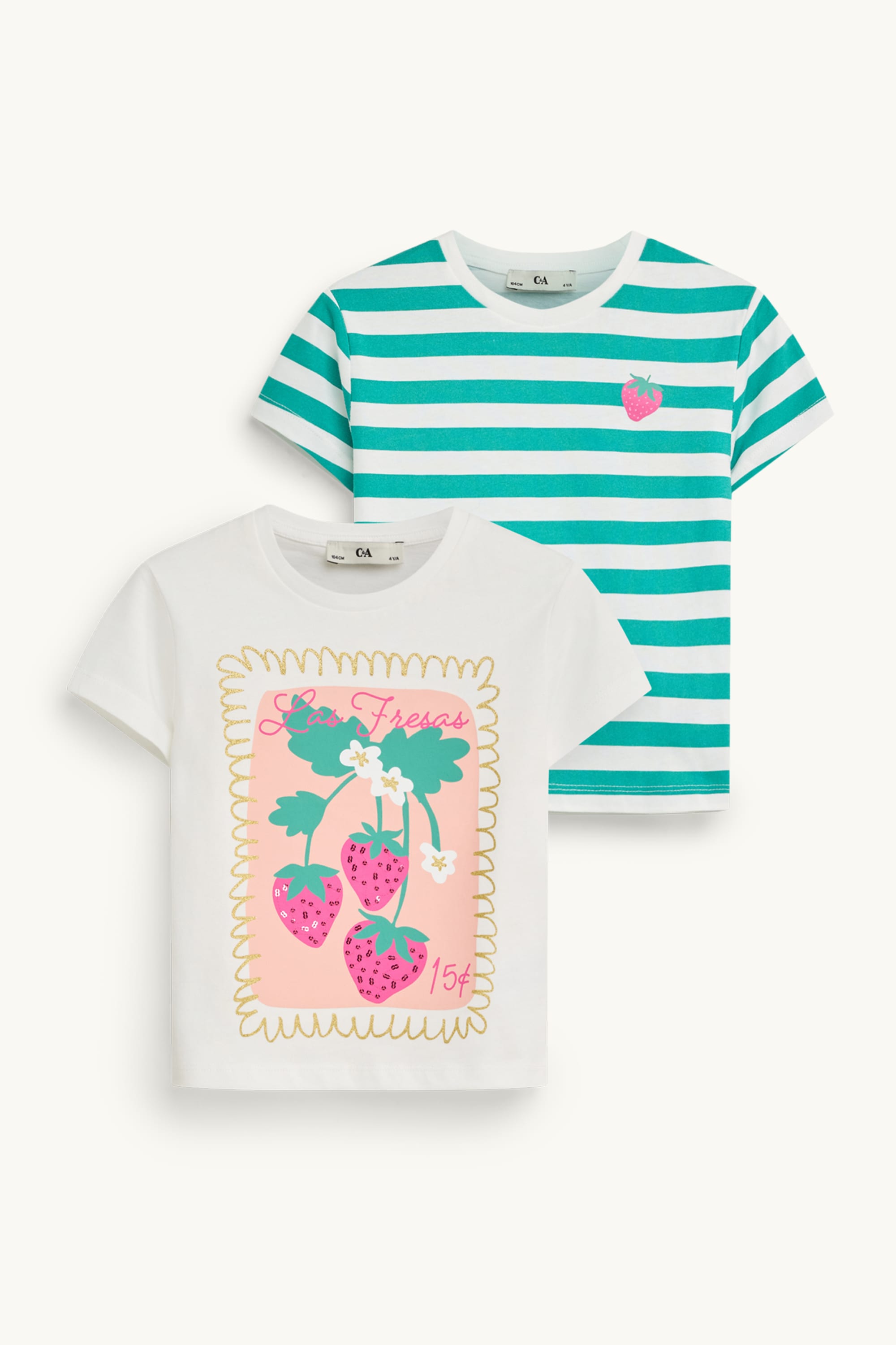 Multipack of 2 - strawberries - short sleeve T-shirt - shiny white / green