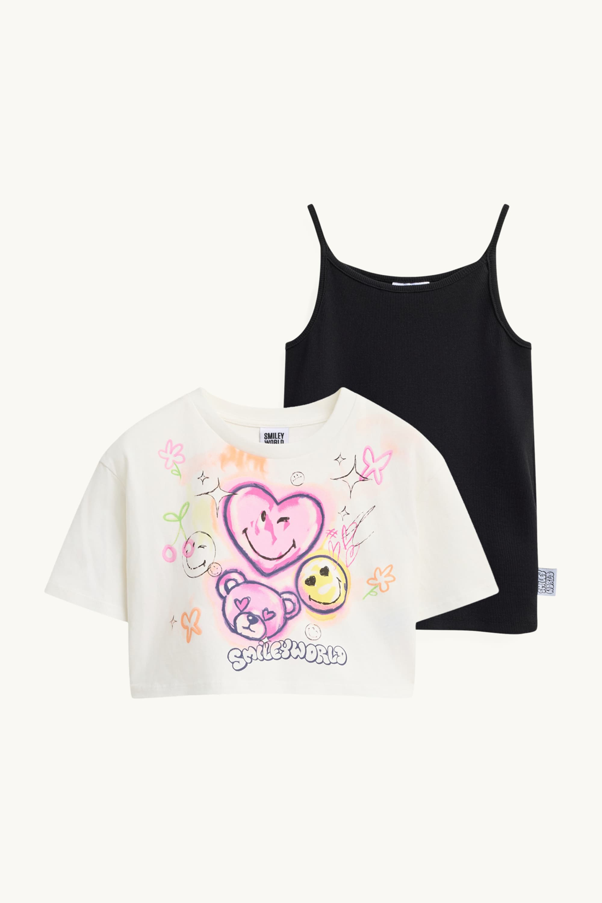 SmileyWorld® - set - short sleeve T-shirt and top - 2 piece white / black