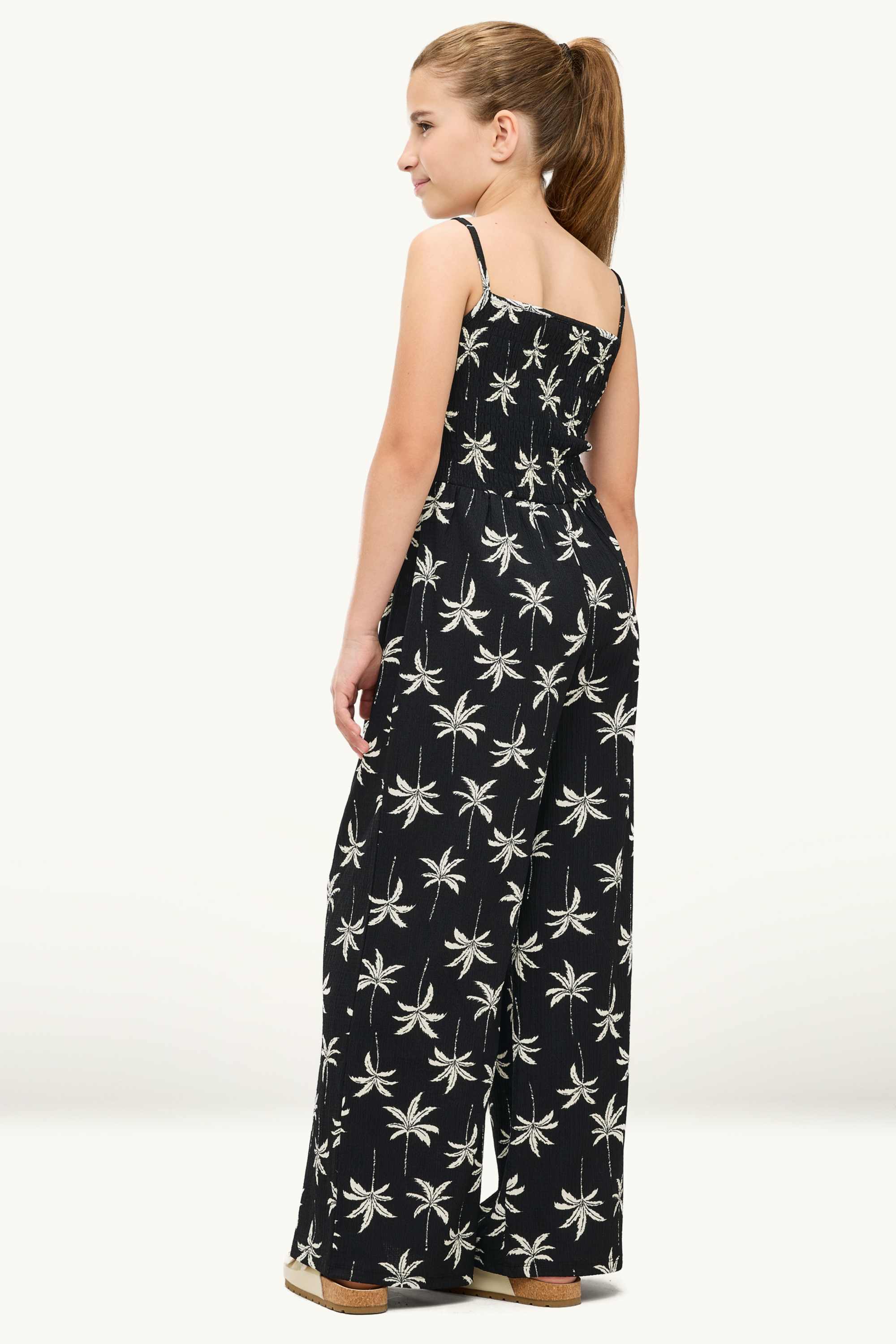 Palm - jumpsuit - textured - smocked white / black