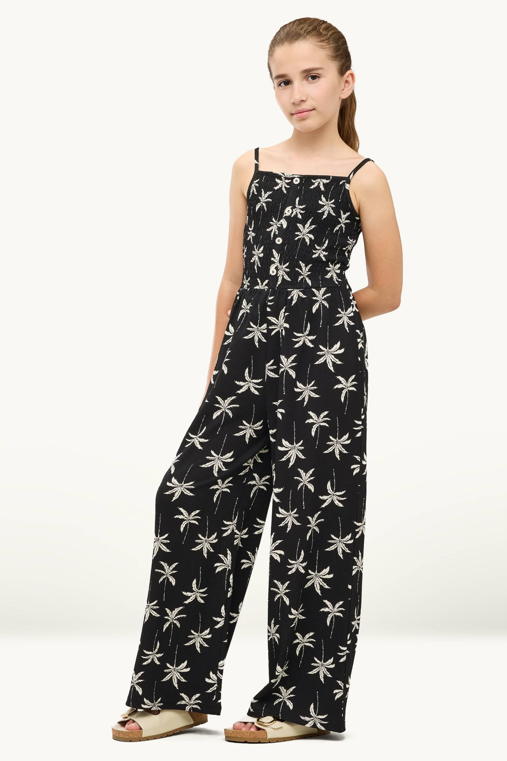 Palm - jumpsuit - textured - smocked white / black