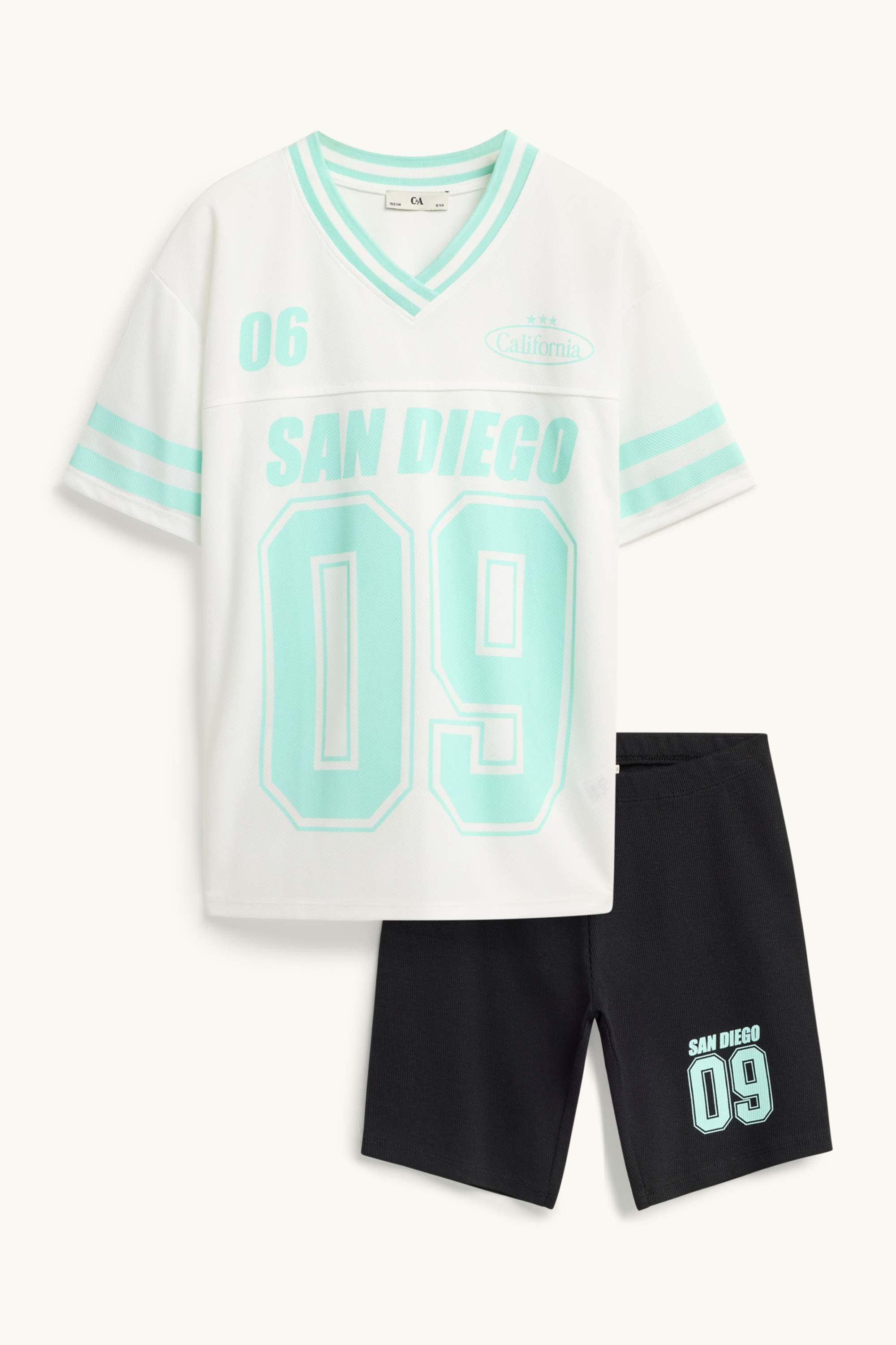 San Diego - set - short sleeve T-shirt and leggings - 2 piece white / black