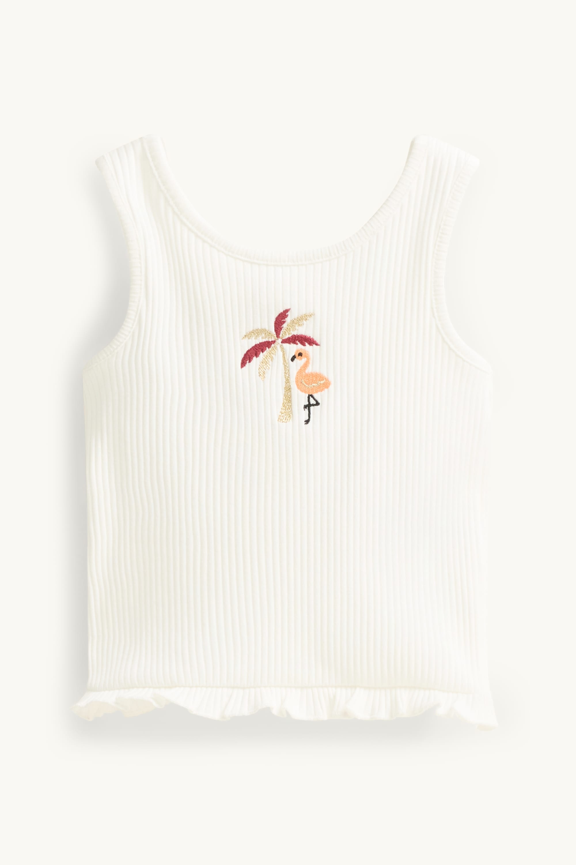 Palms and flamingo - set - top and cloth trousers - 2 piece white / red