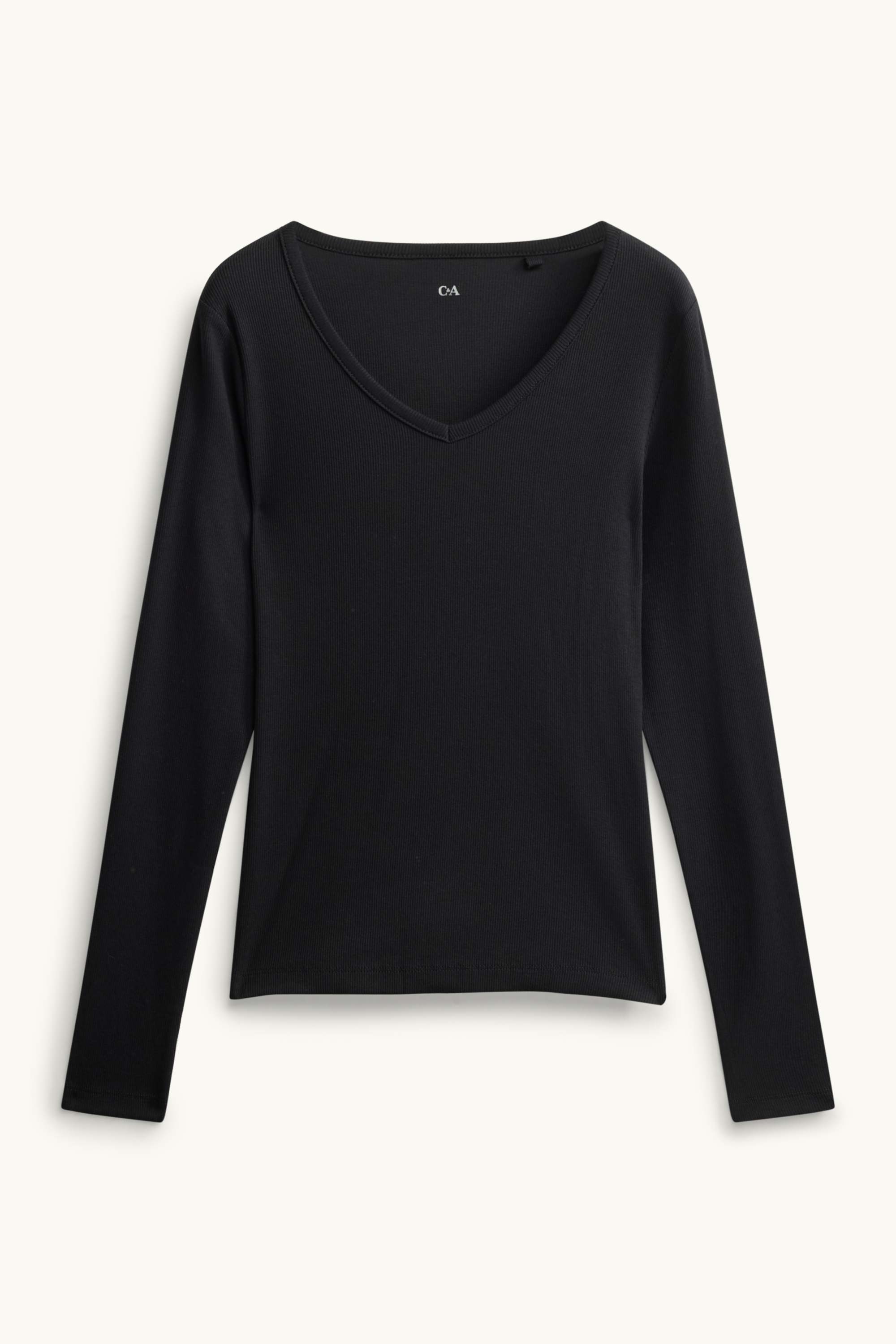 Long sleeve top with V-neck - slim fit black