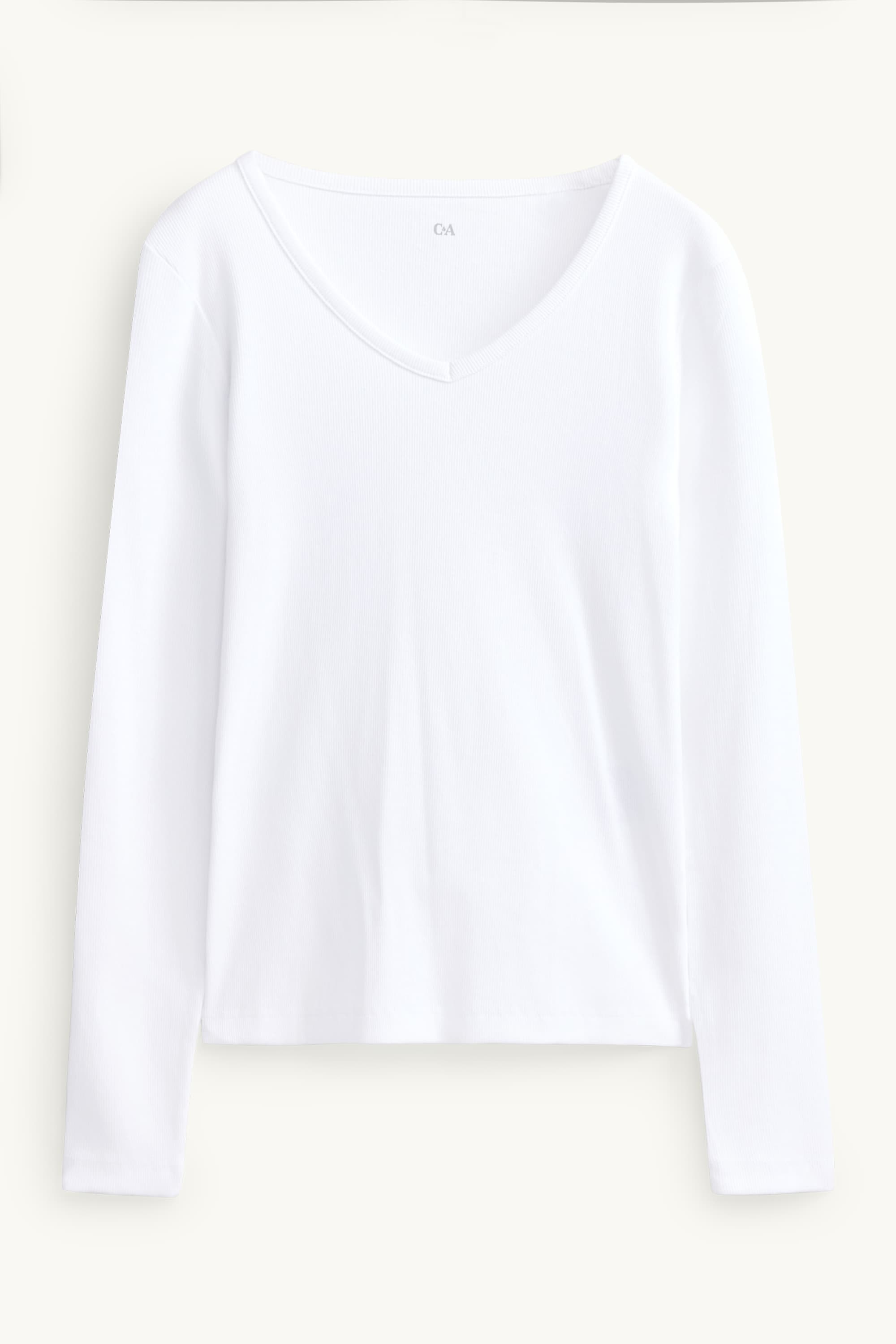 Long sleeve top with V-neck - slim fit white