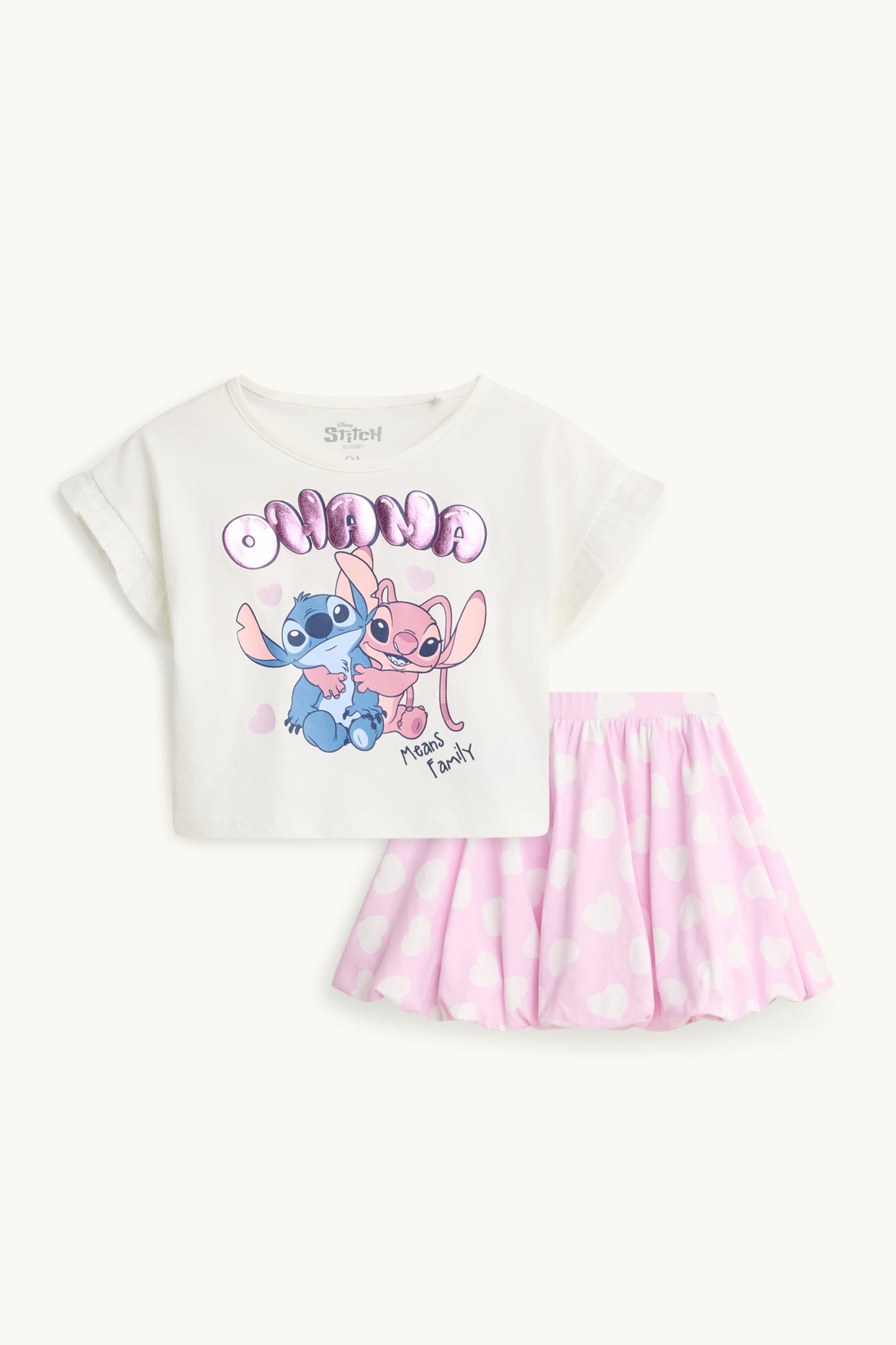 Lilo & Stitch - set - short sleeve T-shirt and skirt - 2 piece white / rose