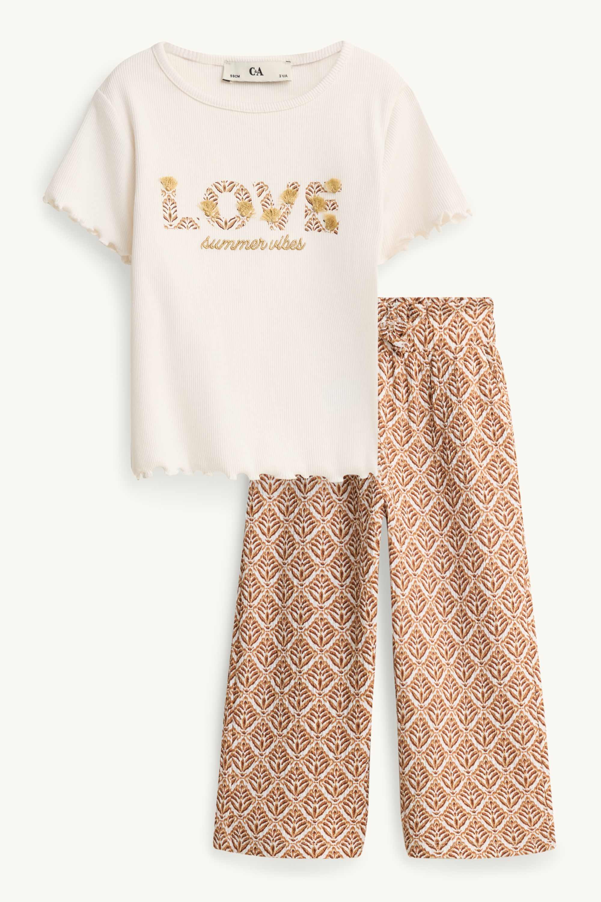 Set - short sleeve T-shirt and cloth trousers - 2 piece white