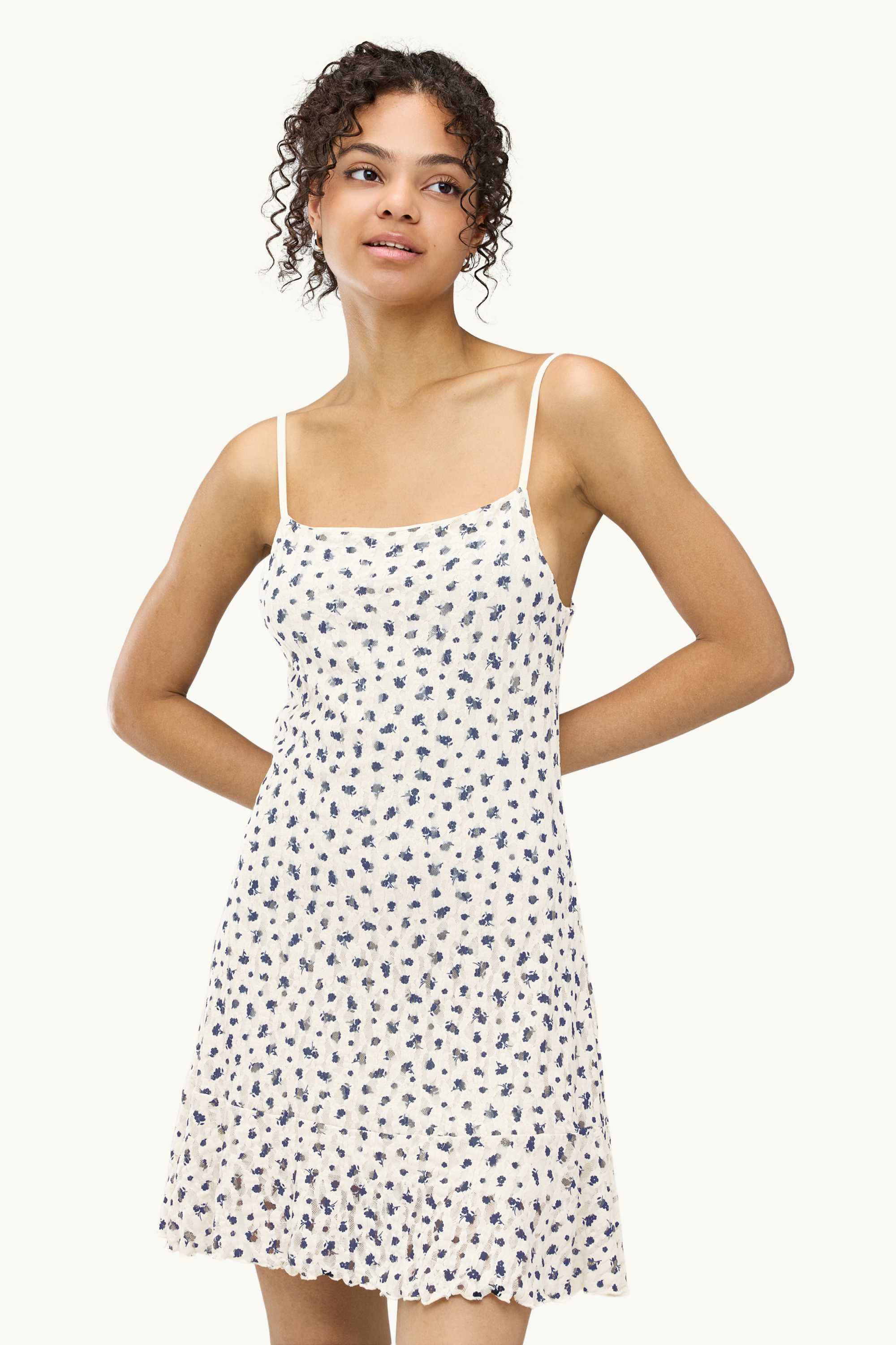 Lace dress - floral white / blue